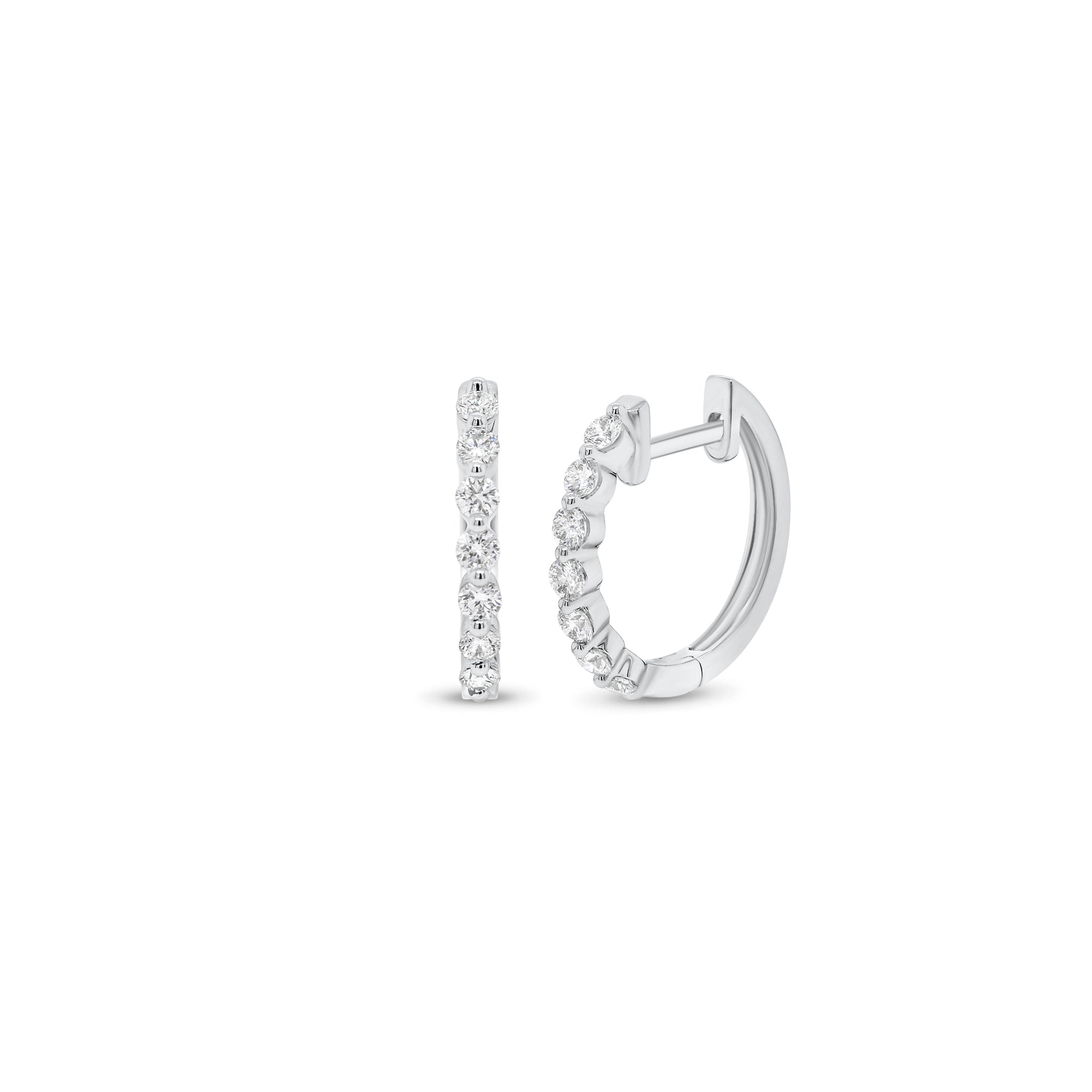 Prong-Set Diamond Huggie Earrings - 18K gold weighing 2.10 grams  - 14 round diamonds weighing 0.36 carats