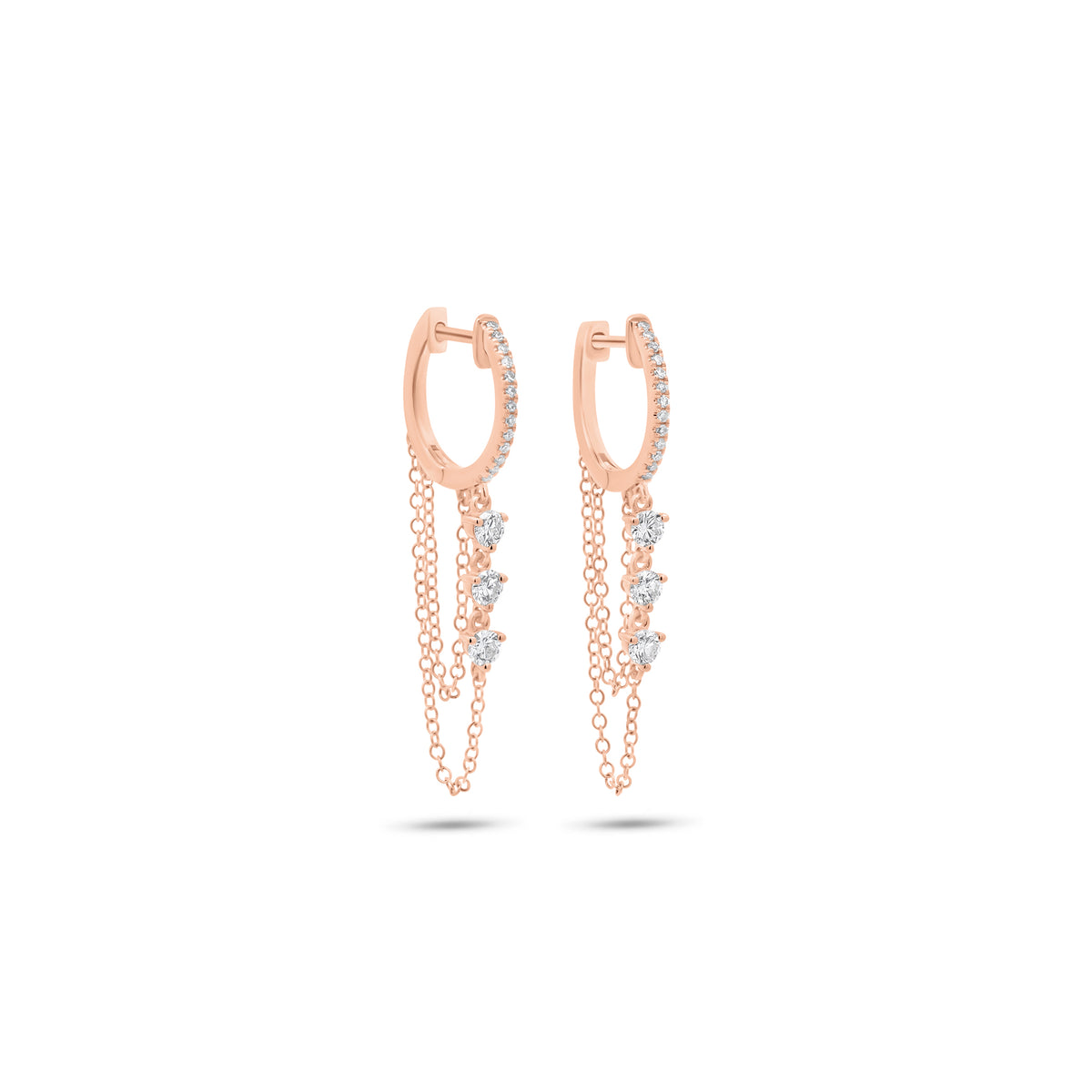 Diamond Huggie Earrings with Double Chains