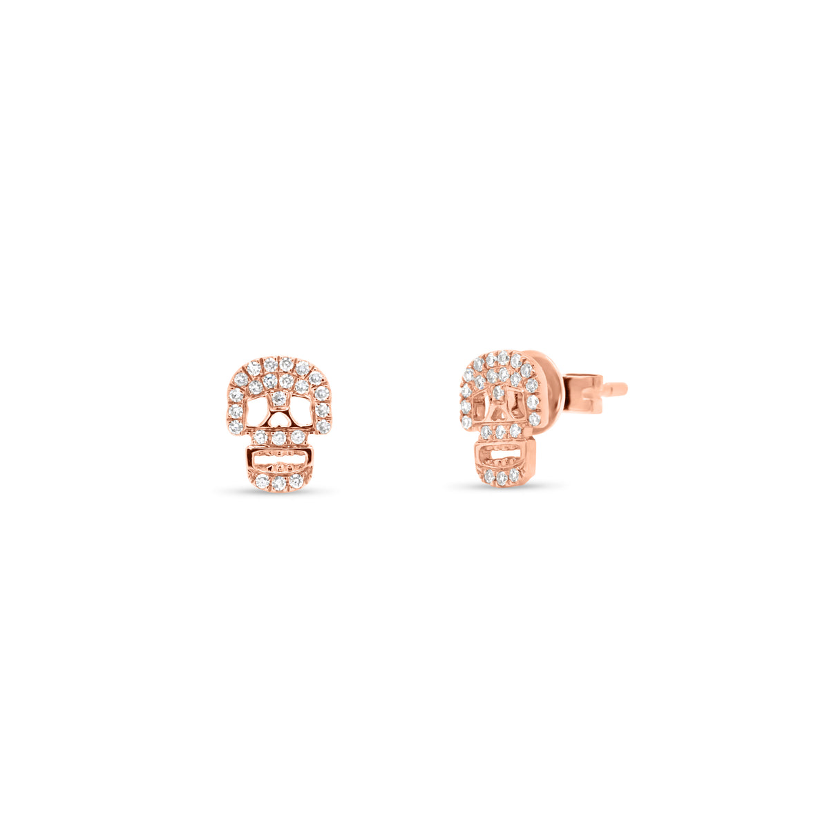 Diamond Skull Cutout Stud Earrings - 14K gold weighing 1.36 grams - 46 round diamonds weighing 0.12 carats