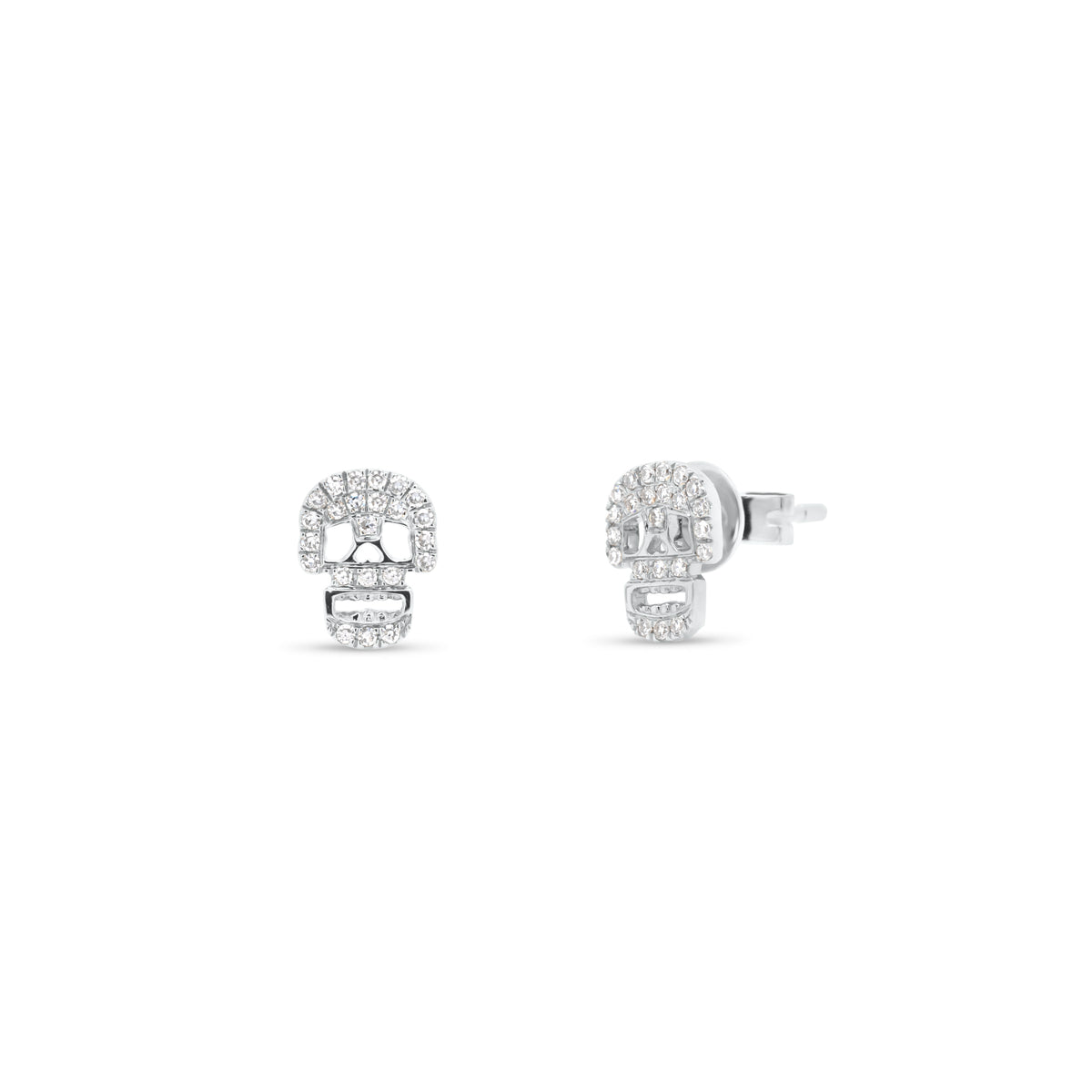 Diamond Skull Cutout Stud Earrings - 14K gold weighing 1.36 grams - 46 round diamonds weighing 0.12 carats