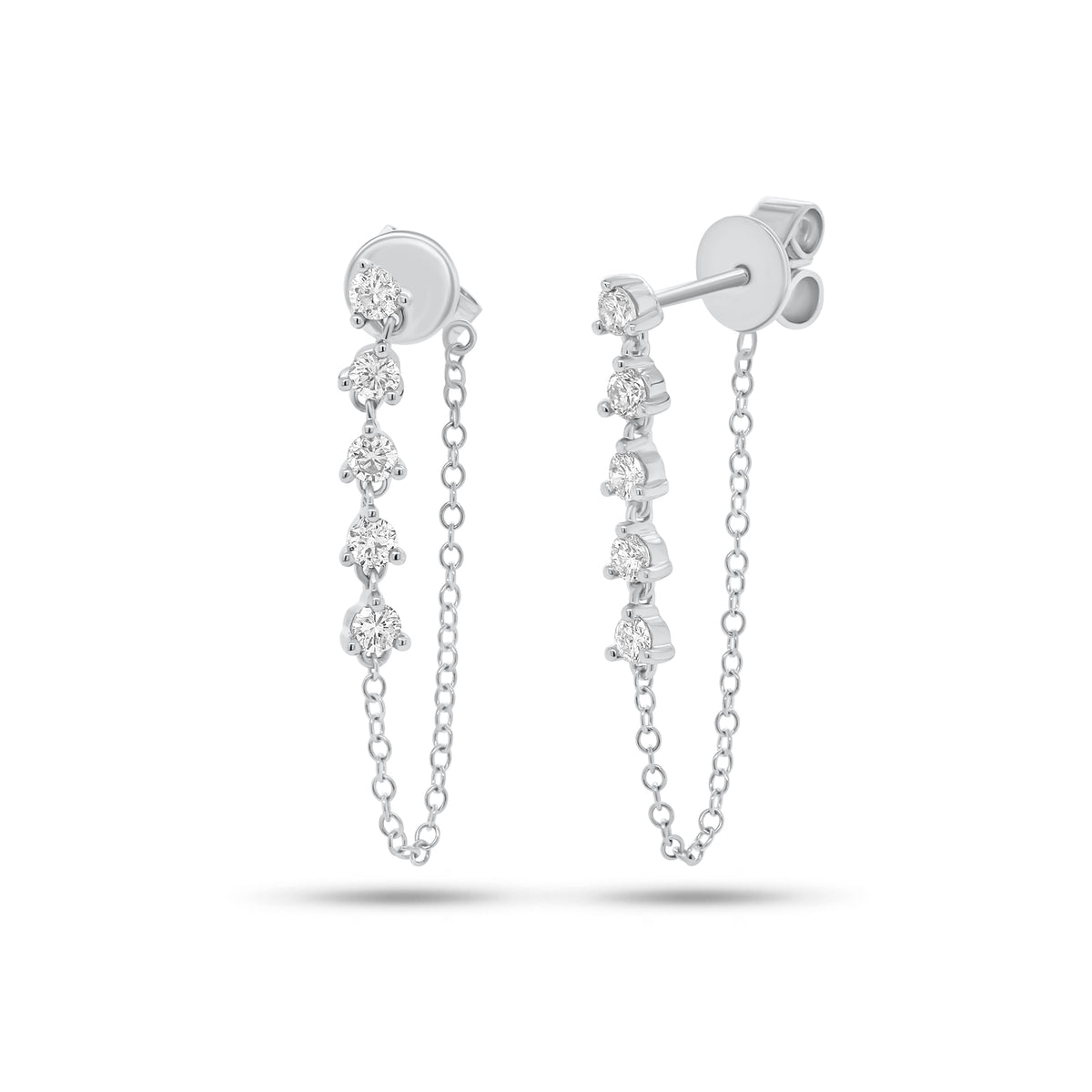 Multi-Diamond Chain Stud Earrings - 14K gold weighing 1.49 grams - 10 round diamonds weighing 0.40 carats