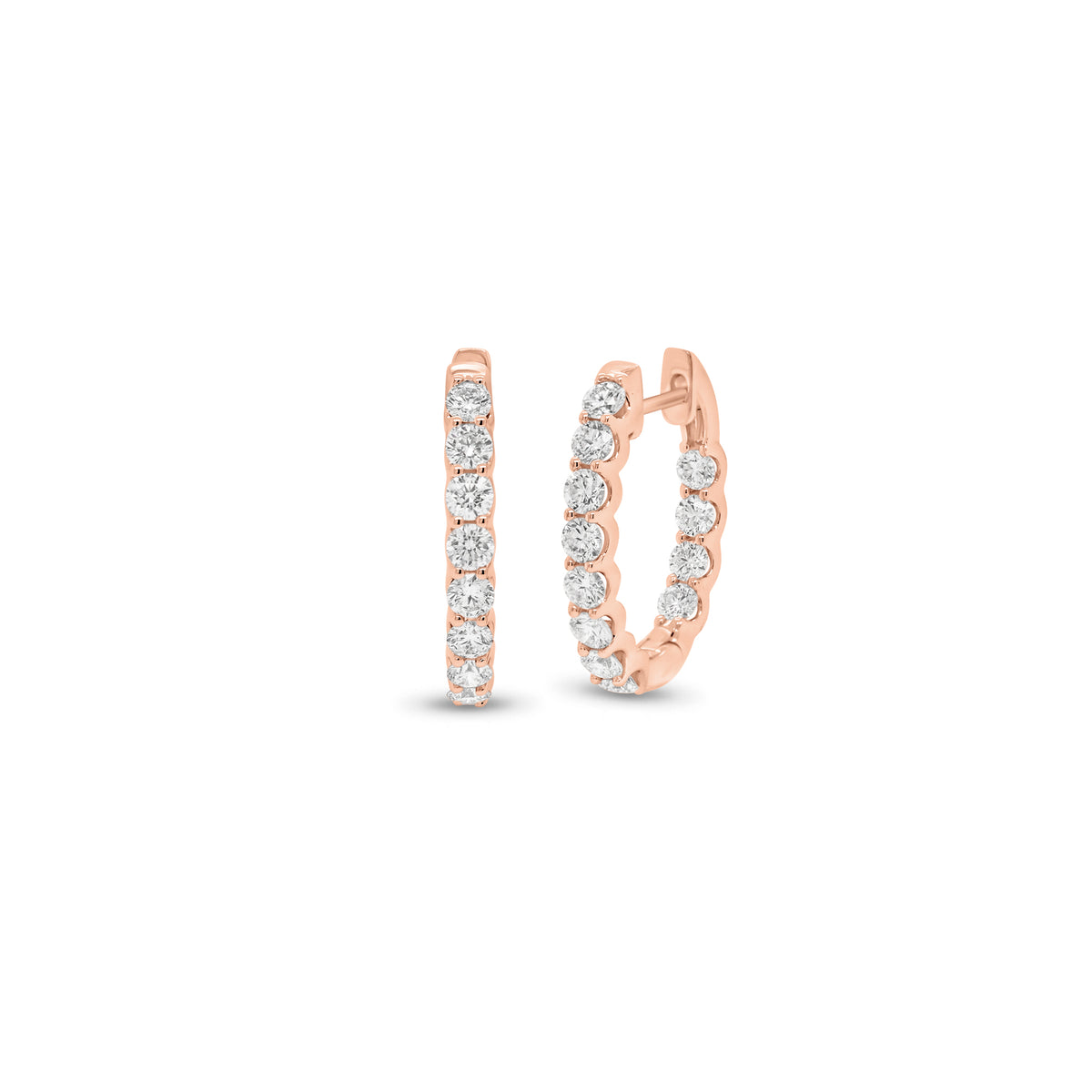 1ct Diamond Interior & Exterior Huggie Earrings - 18K gold weighing 2.83 grams - 24 round diamonds weighing 1.05 carats