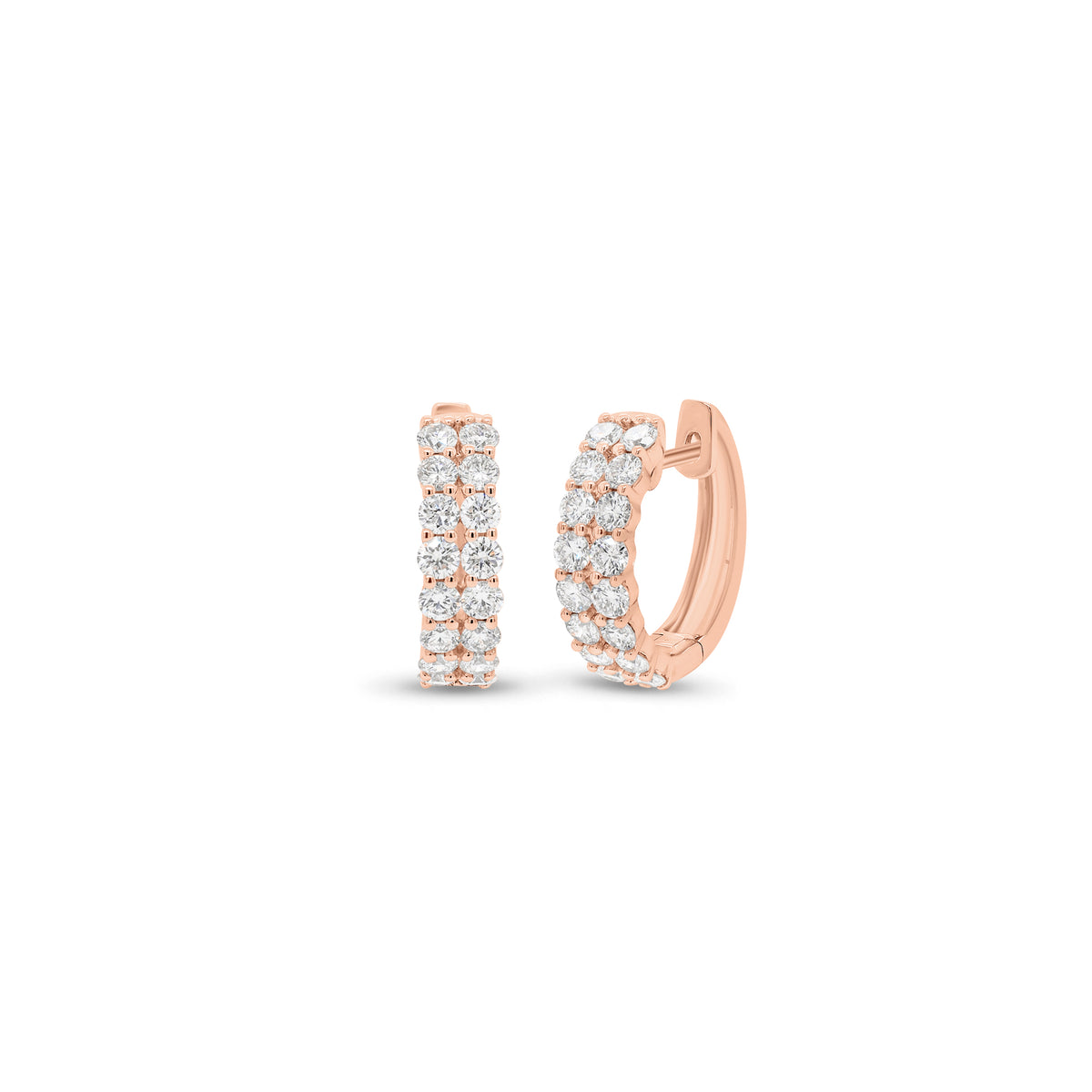 Diamond Double Row Huggie Earrings - 18K gold weighing 3.48 grams - 32 round diamonds weighing 1.08 carats