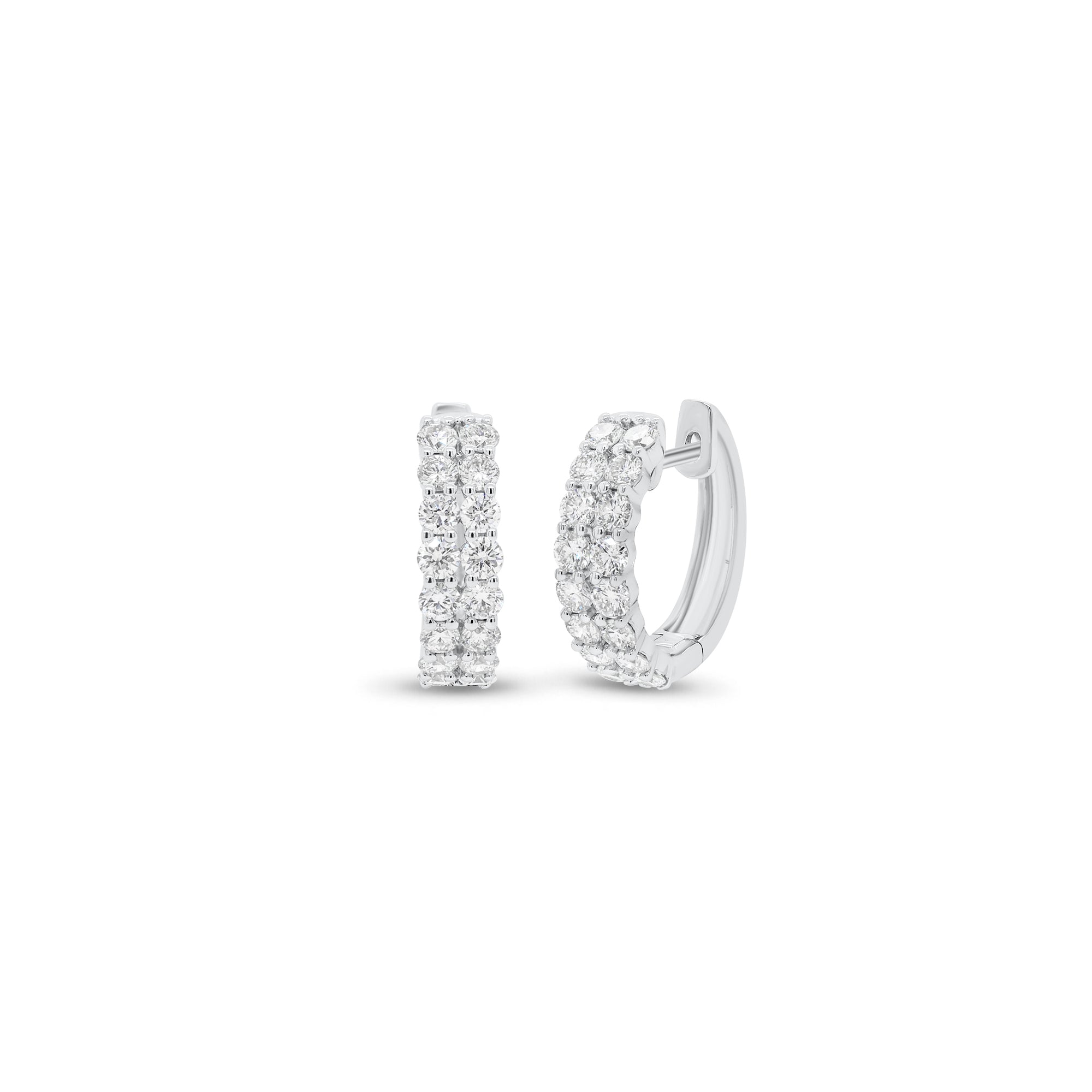 Diamond Double Row Huggie Earrings - 18K gold weighing 3.48 grams  - 32 round diamonds weighing 1.08 carats