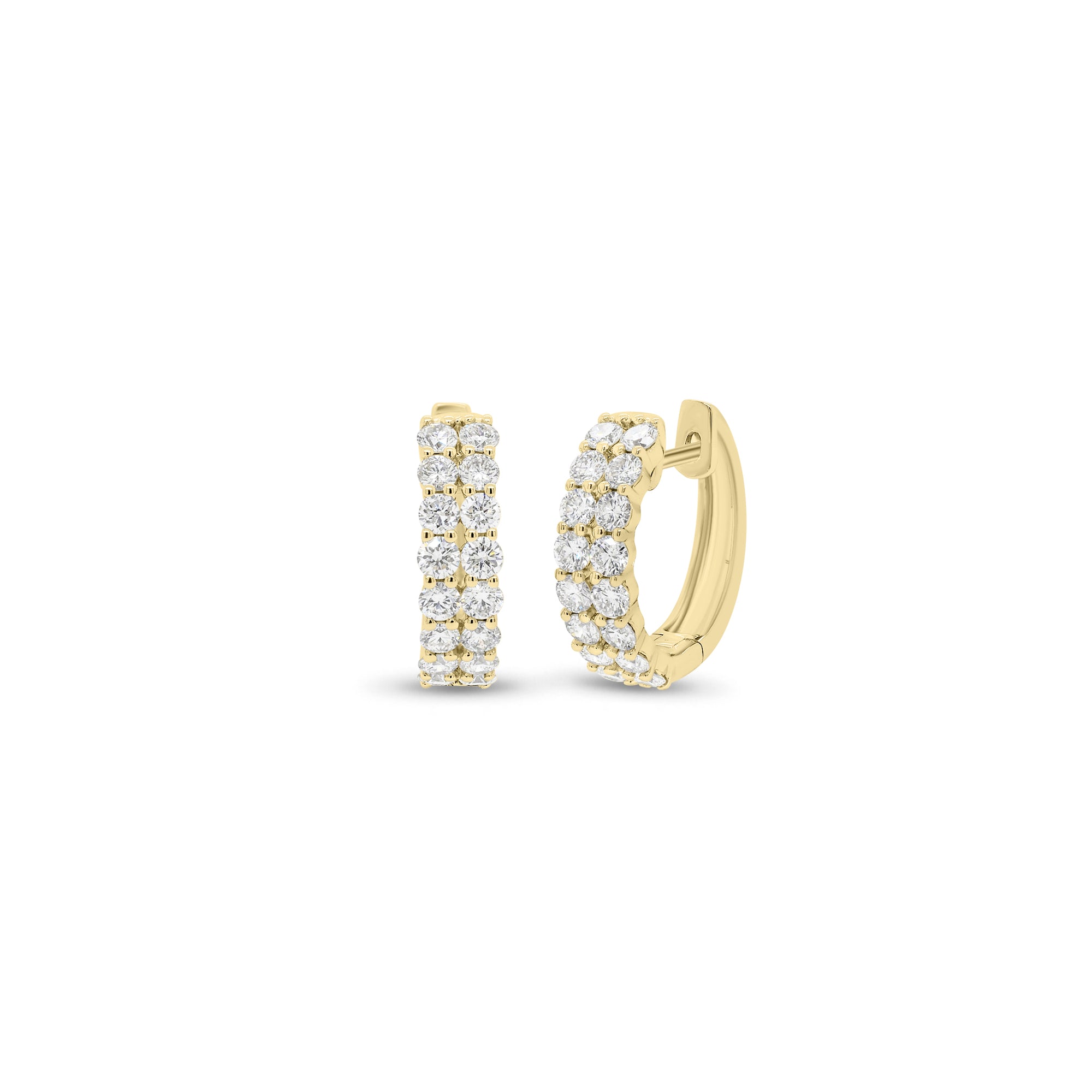 Diamond Double Row Huggie Earrings - 18K gold weighing 3.48 grams  - 32 round diamonds weighing 1.08 carats