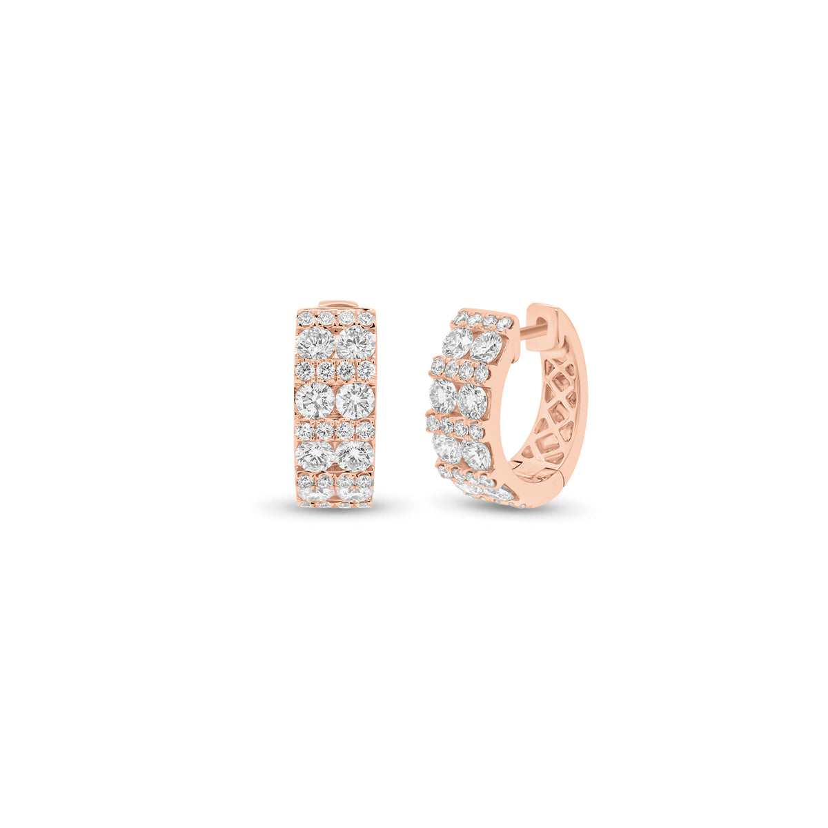 Diamond Pattern Huggie Earrings - 18K gold weighing 5.40 grams - 56 round diamonds weighing 1.71 carats