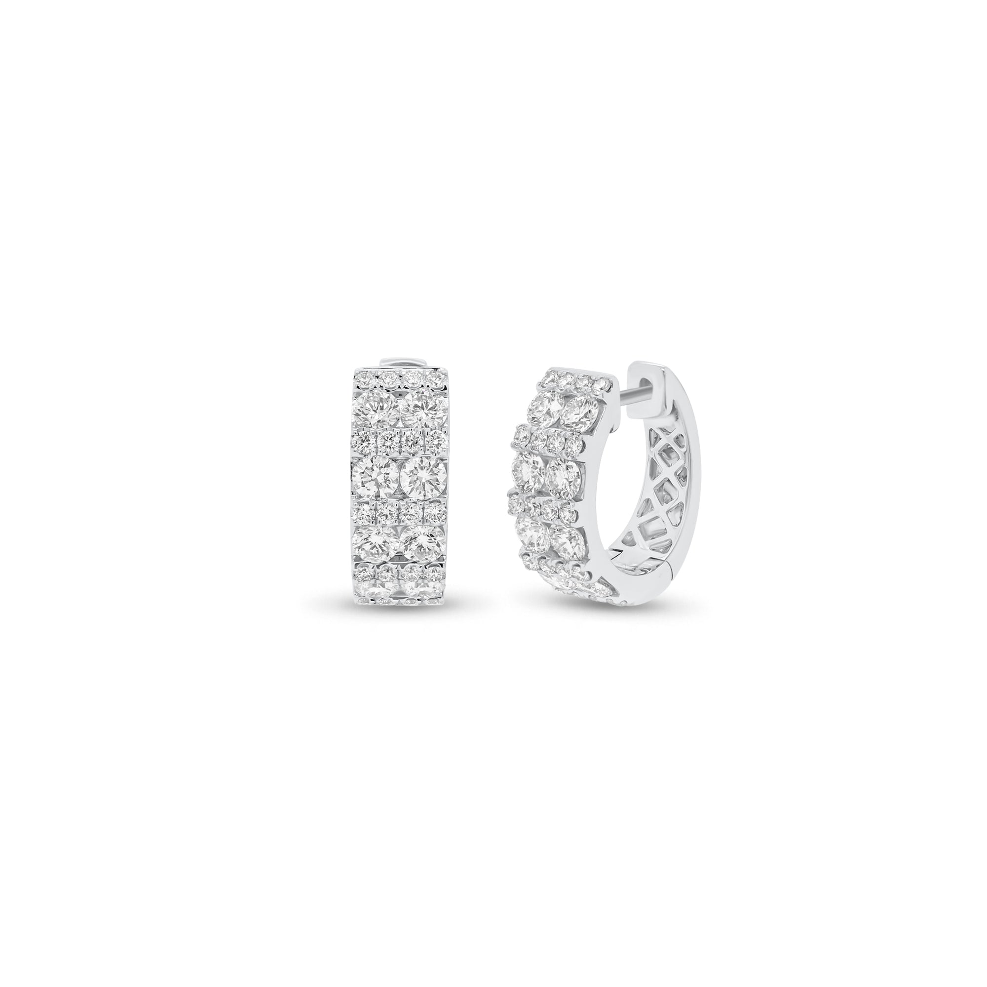 Diamond Pattern Huggie Earrings - 18K gold weighing 5.40 grams  - 56 round diamonds weighing 1.71 carats