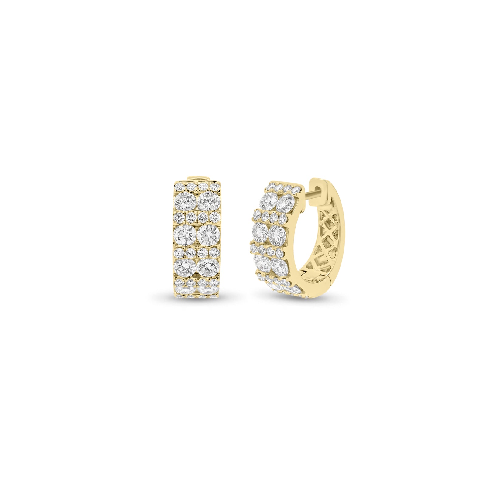 Diamond Pattern Huggie Earrings - 18K gold weighing 5.40 grams  - 56 round diamonds weighing 1.71 carats