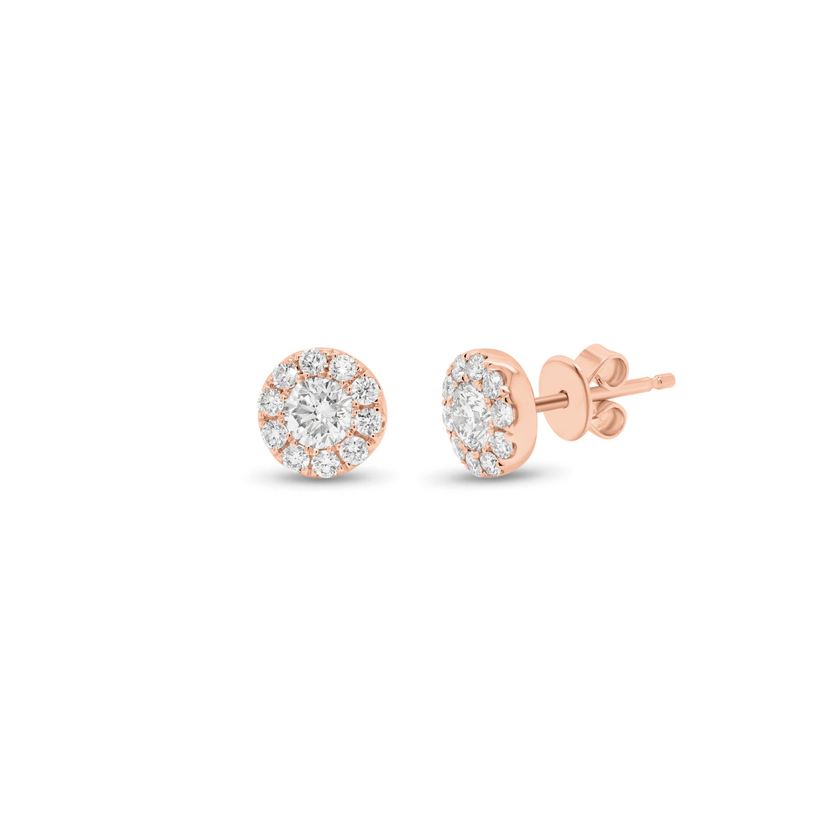 0.64 ct Diamond Halo Stud Earrings - 18K gold weighing 1.09 grams - 22 round diamonds weighing 0.64 carats