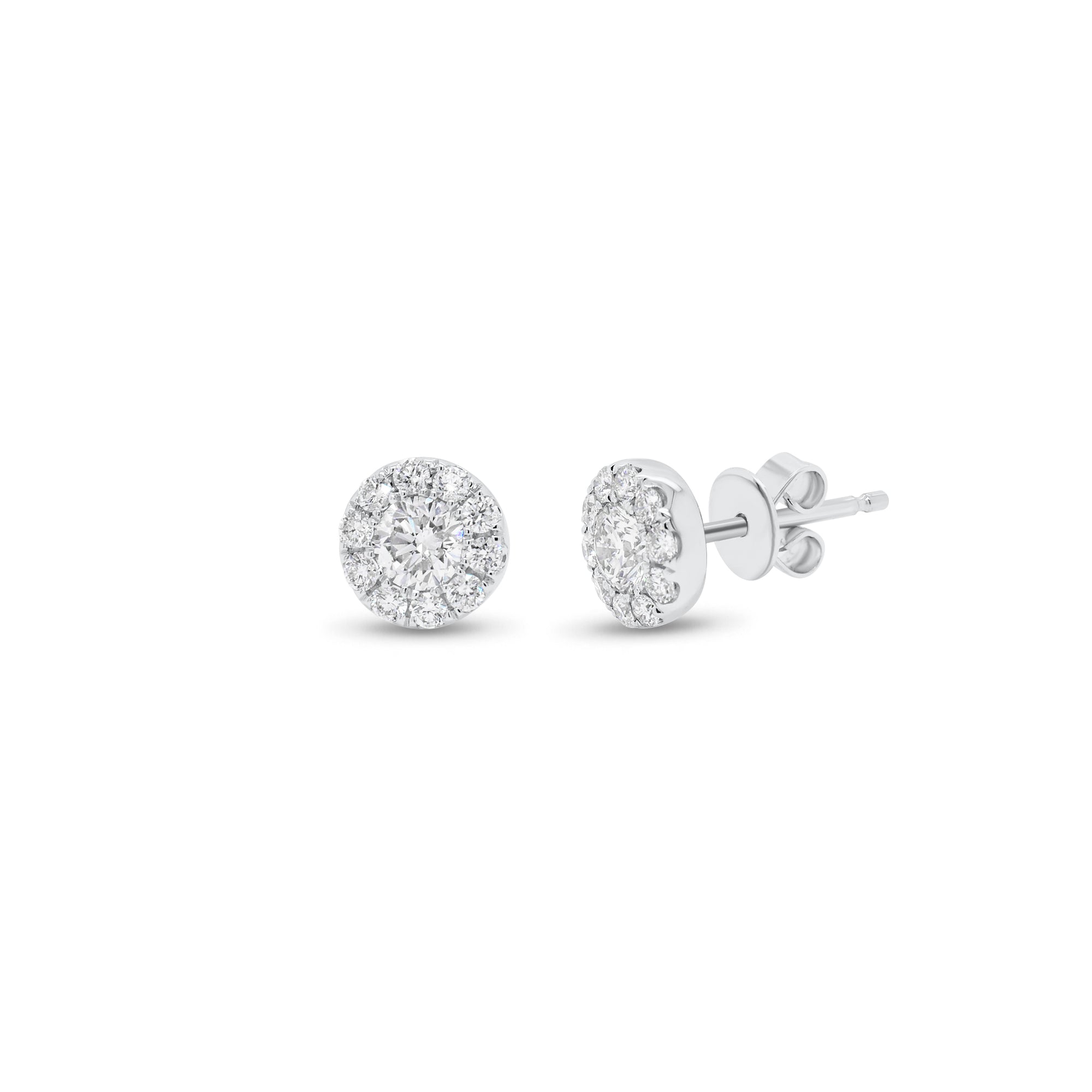 0.64 ct Diamond Halo Stud Earrings - 18K gold weighing 1.09 grams  - 22 round diamonds weighing 0.64 carats