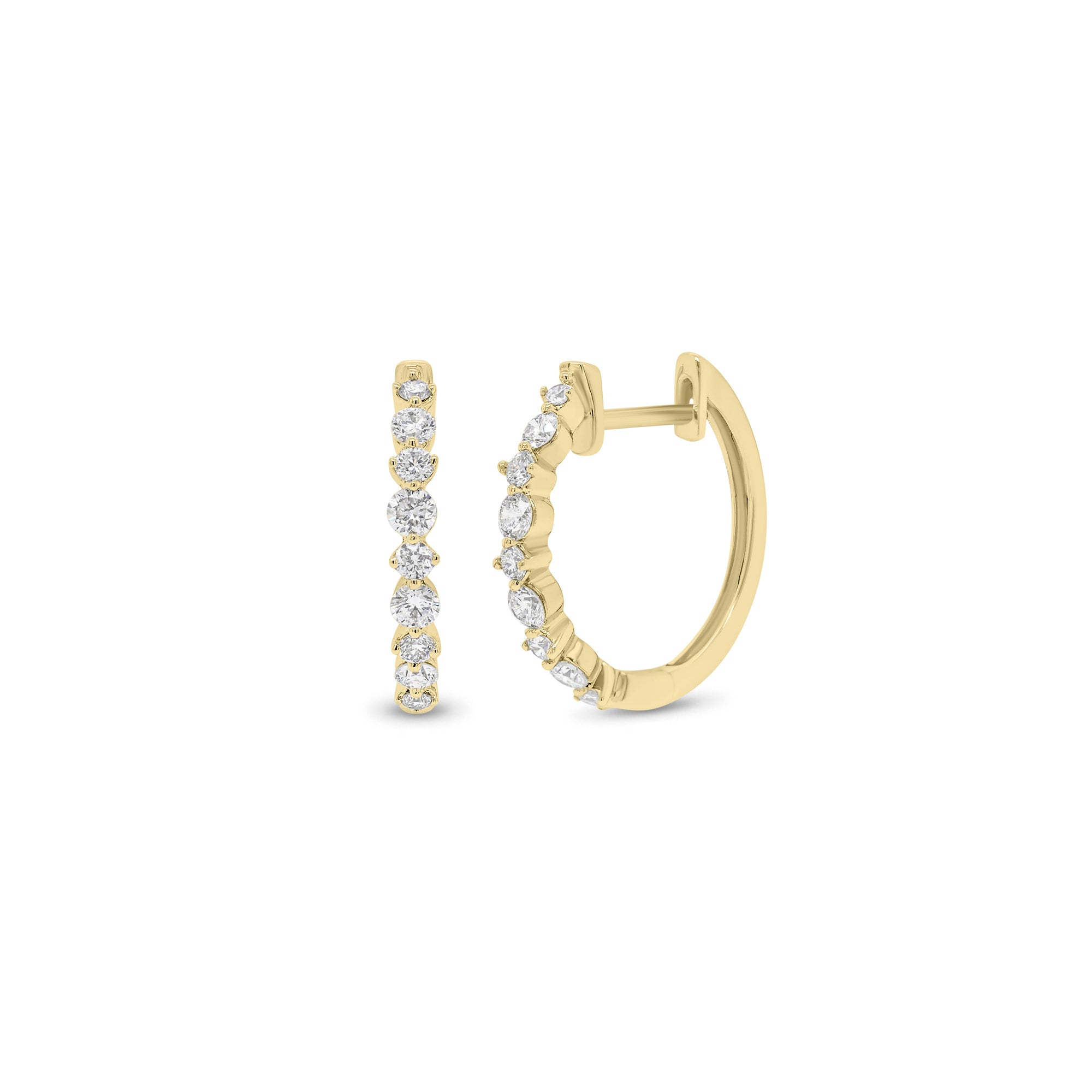 Diamond Multi-Prong Set Huggie Earrings - 18K gold weighing 1.97 grams  - 18 round diamonds weighing 0.41 carats