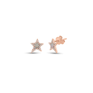 Mother of Pearl & Diamond Star Stud Earring - 14K gold weighing 1.36 grams  - 46 round diamonds weighing 0.11 carats  - 2 mother-of-pearl slices weighing 0.13 carats