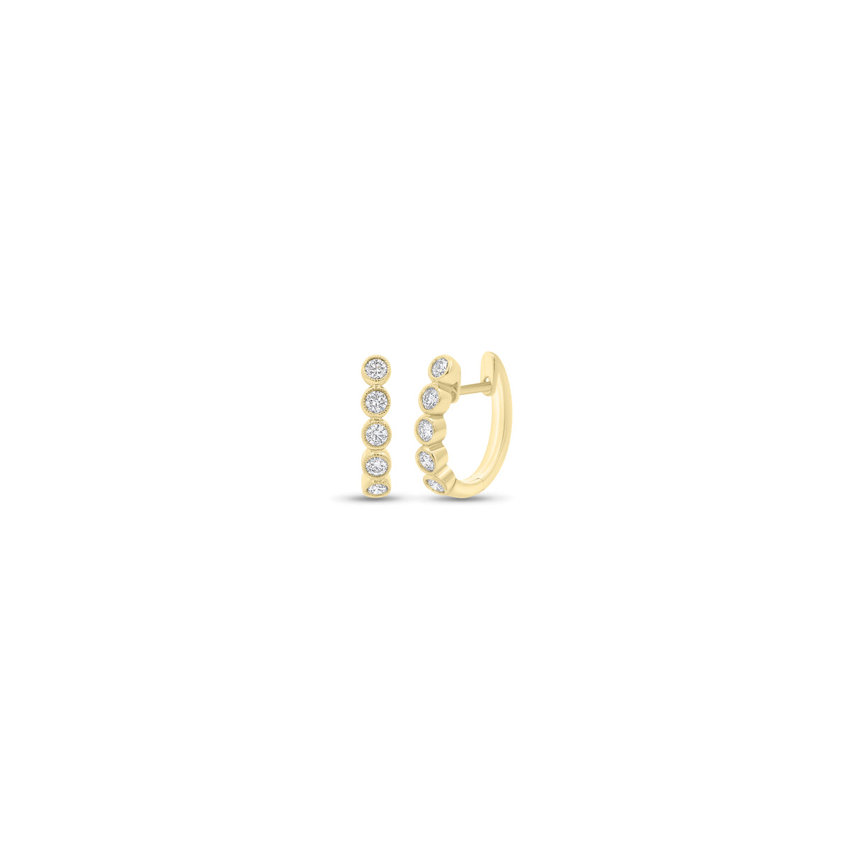 0.44 ct Bezel-Set Diamond Huggie Earrings - 18K gold weighing 3.28 grams - 10 round diamonds weighing 0.44 carats