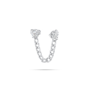 Diamond & Gold Curb Chain Double Stud Earring - 14K gold weighing 2.05 grams  - 2 round diamonds weighing 0.28 carats