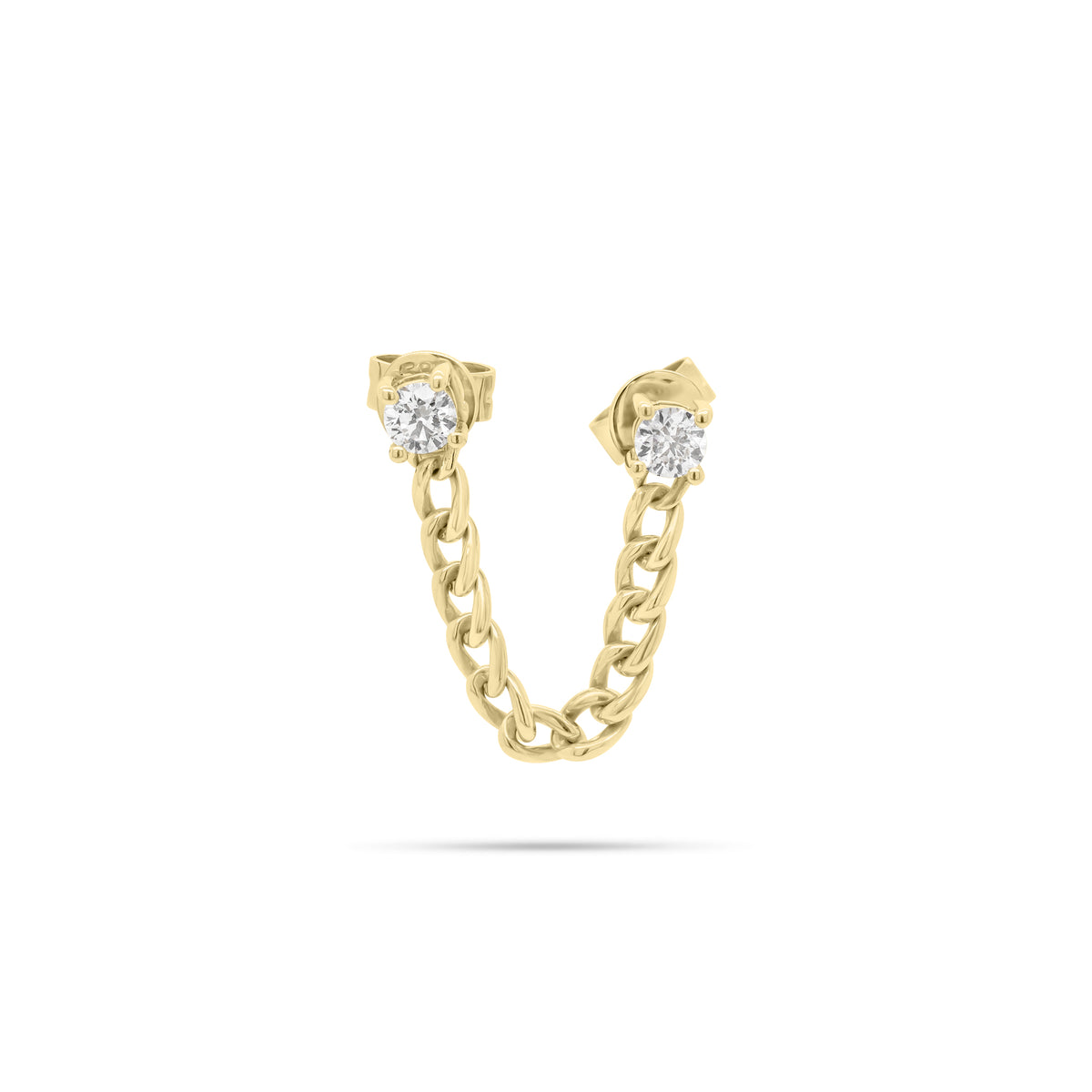 Diamond & Gold Curb Chain Double Stud Earring - 14K gold weighing 2.05 grams  - 2 round diamonds weighing 0.28 carats
