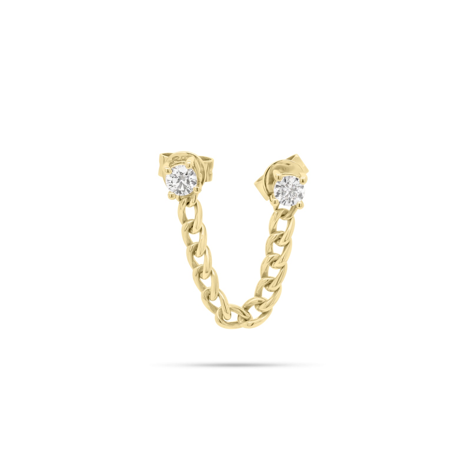 Diamond & Gold Curb Chain Double Stud Earring - 14K gold weighing 2.05 grams  - 2 round diamonds weighing 0.28 carats