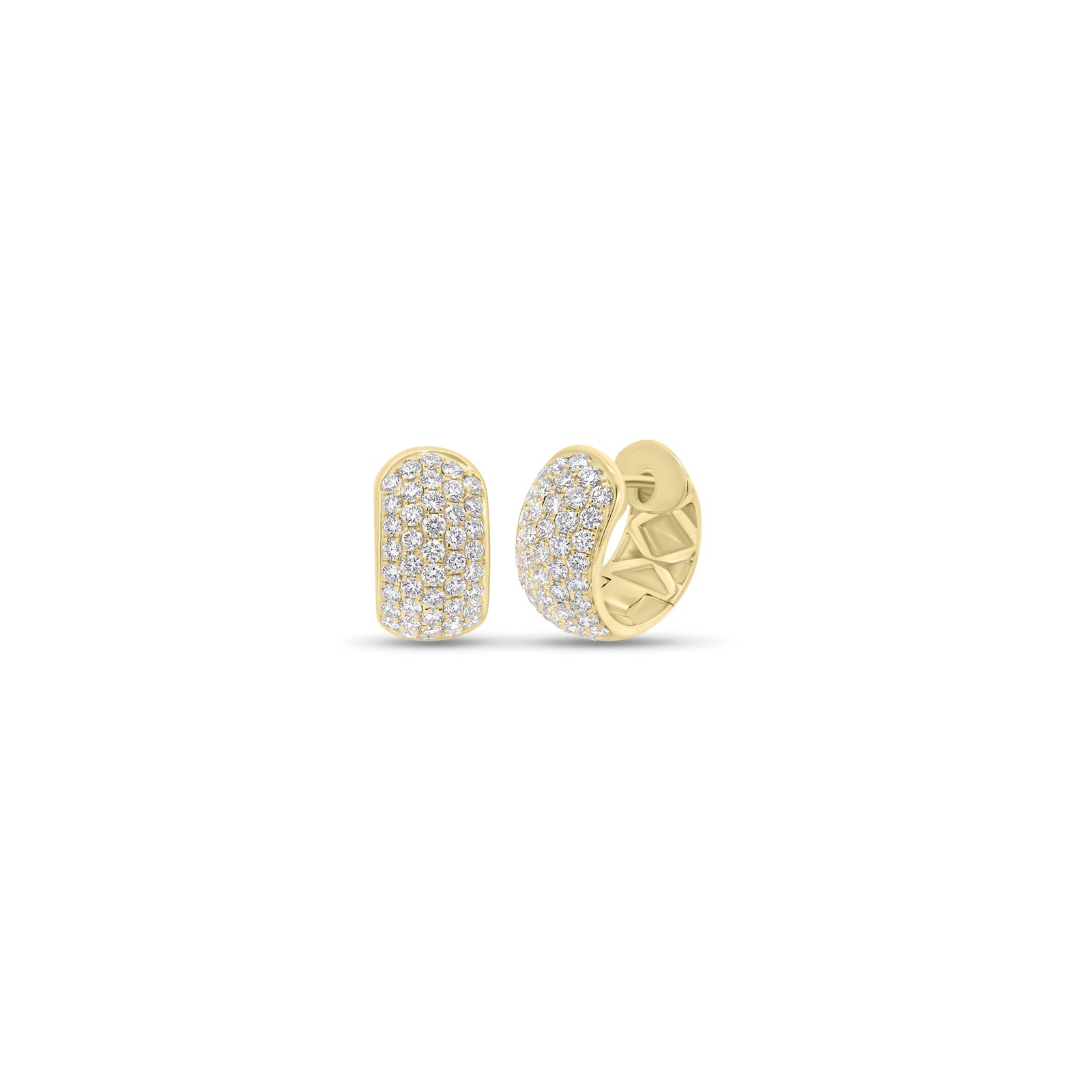 1.04 ct Diamond Chubby Huggie Earrings - 18K gold weighing 5.02 grams - 88 round diamonds weighing 1.04 carats
