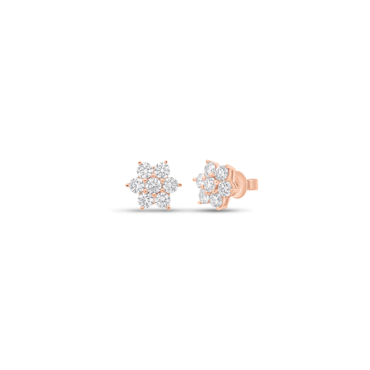 Diamond Lily Stud Earrings - 18K gold weighing 2.97 grams - 14 round diamonds weighing 2.17 carats