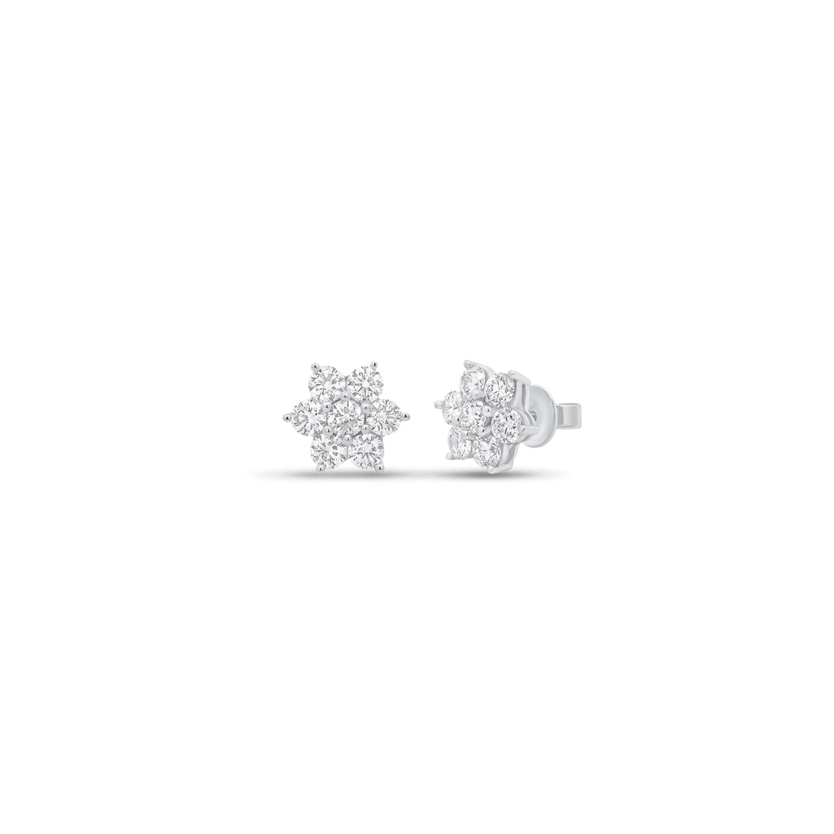 Diamond Lily Stud Earrings - 18K gold weighing 2.97 grams - 14 round diamonds weighing 2.17 carats