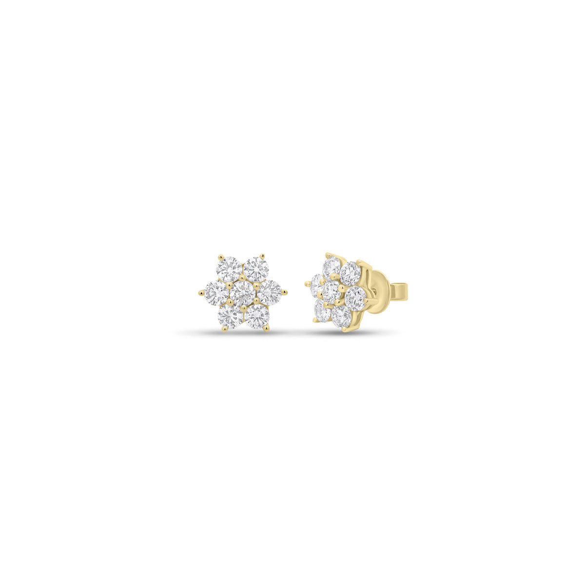 Diamond Lily Stud Earrings - 18K gold weighing 2.97 grams - 14 round diamonds weighing 2.17 carats