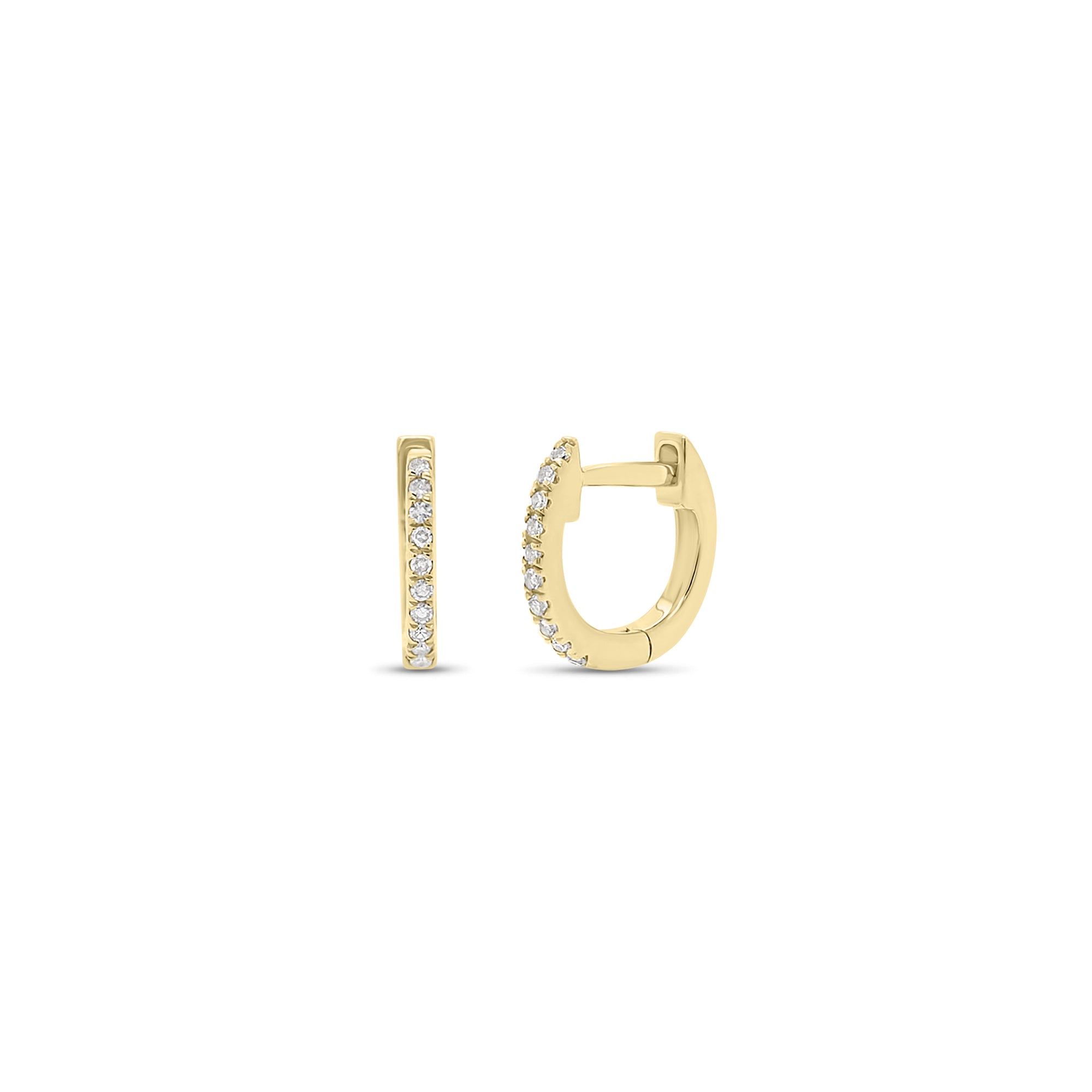 Diamond Petite Huggie Earrings - 14K gold weighing 0.85 grams  - 20 round diamonds weighing 0.05 carats