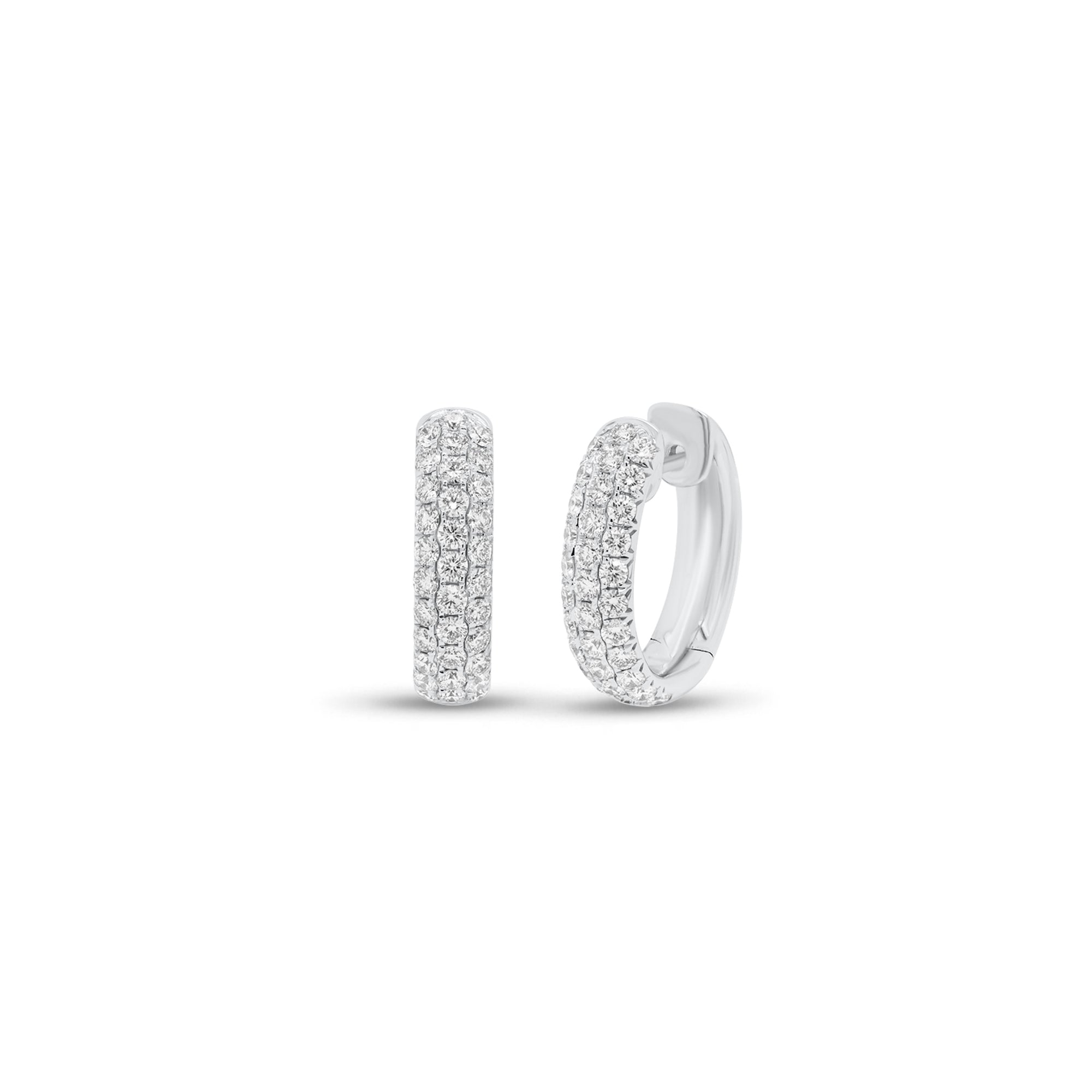 Diamond Triple Row Huggie Earrings - 18K gold weighing 8.77 grams  - 66 round diamonds weighing 1.73 carats