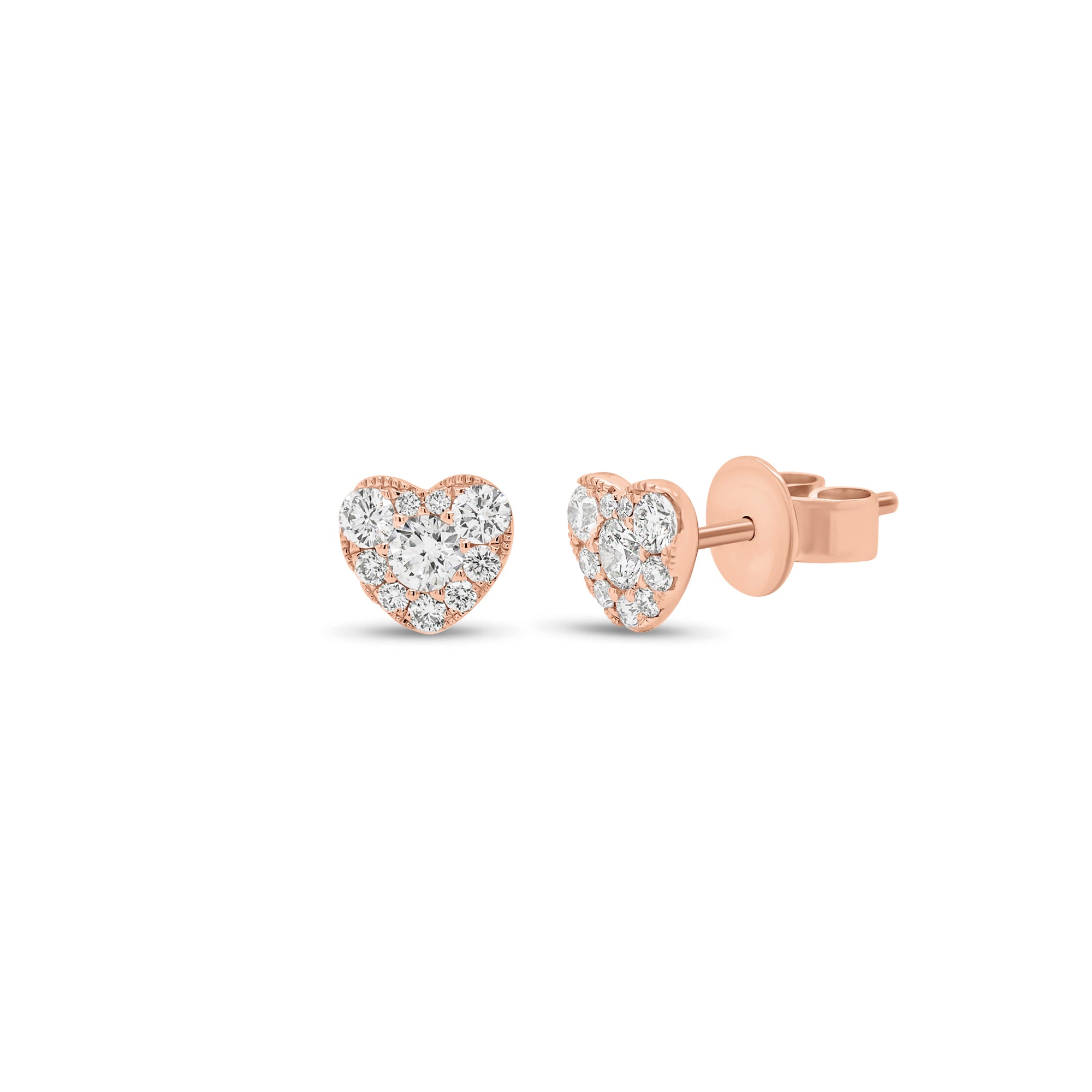 Diamond Cluster Heart Stud Earrings - 18K gold weighing 1.73 grams  - 20 round diamonds weighing 0.50 carats