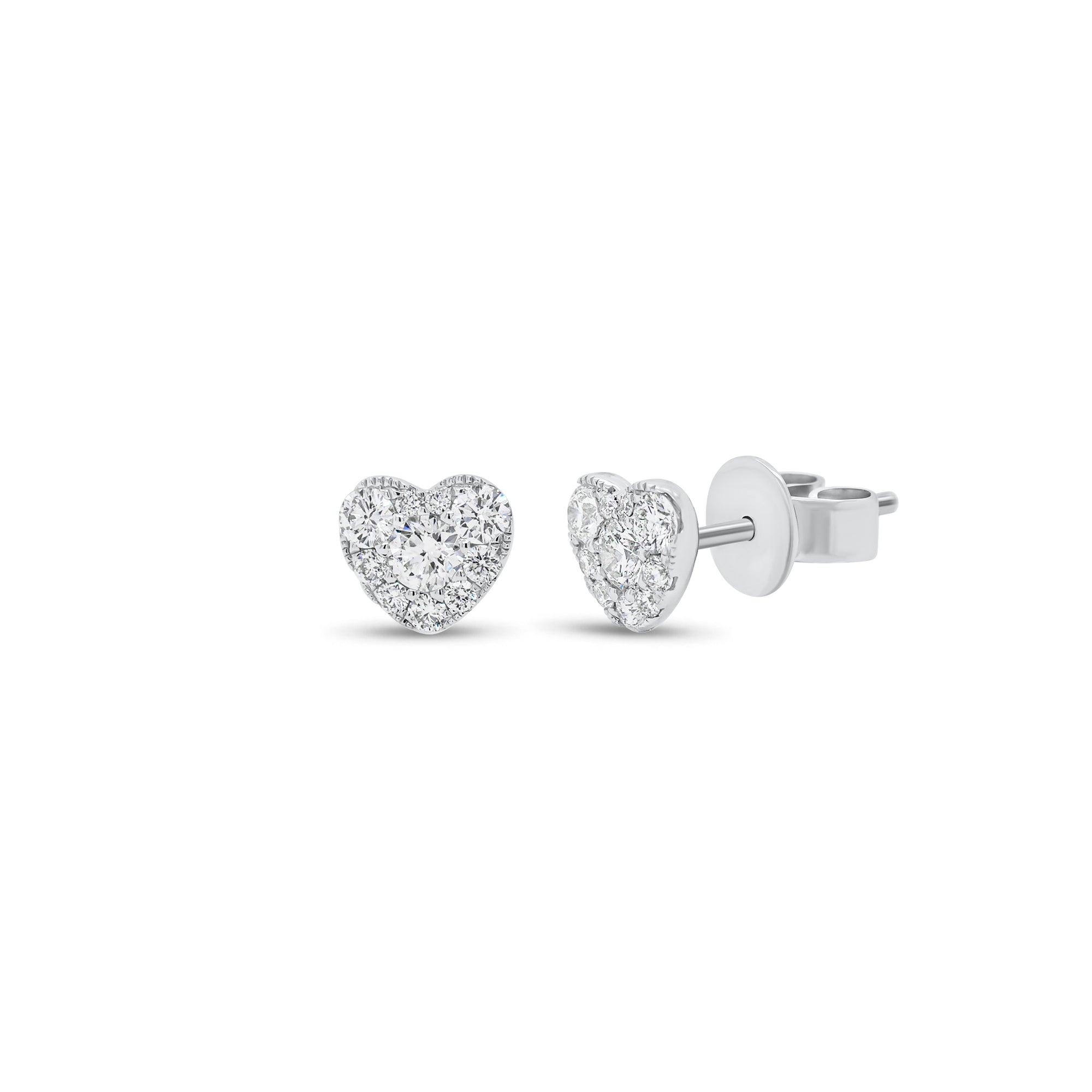 Diamond Cluster Heart Stud Earrings - 18K gold weighing 1.73 grams  - 20 round diamonds weighing 0.50 carats