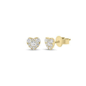 Diamond Cluster Heart Stud Earrings - 18K gold weighing 1.73 grams - 20 round diamonds weighing 0.50 carats