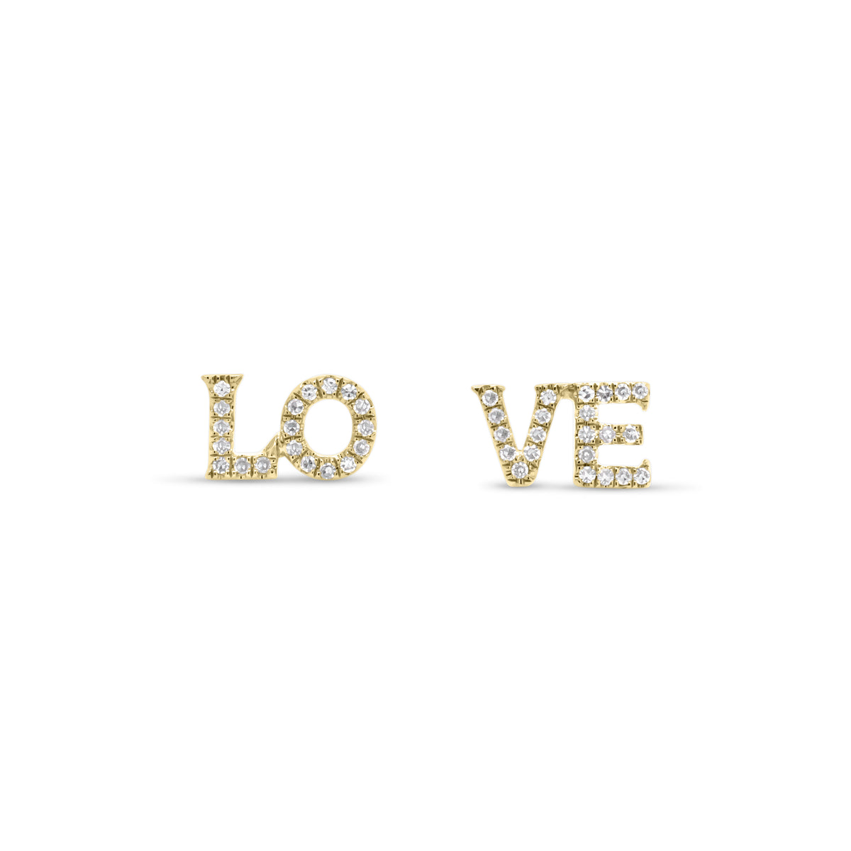 Diamond "LOVE" Stud Earrings - 14K gold weighing 0.91 grams  - 41 round diamonds weighing 0.10 carats