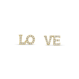 Diamond "LOVE" Stud Earrings - 14K gold weighing 0.91 grams  - 41 round diamonds weighing 0.10 carats