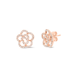 Diamond Rose Cutout Stud Earrings - 14K gold weighing 2.11 grams - 104 round diamonds weighing 0.32 carats