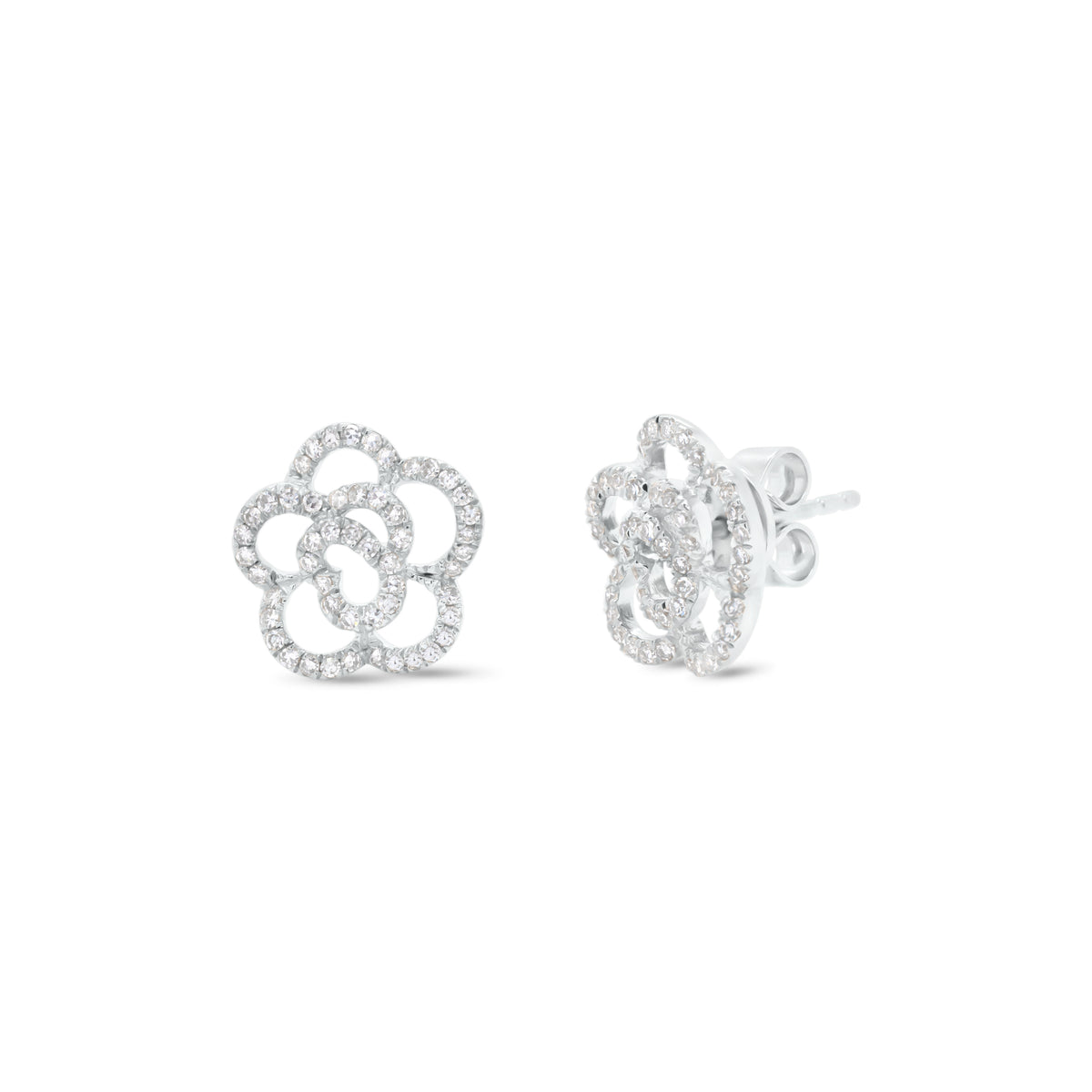 Diamond Rose Cutout Stud Earrings - 14K gold weighing 2.11 grams - 104 round diamonds weighing 0.32 carats