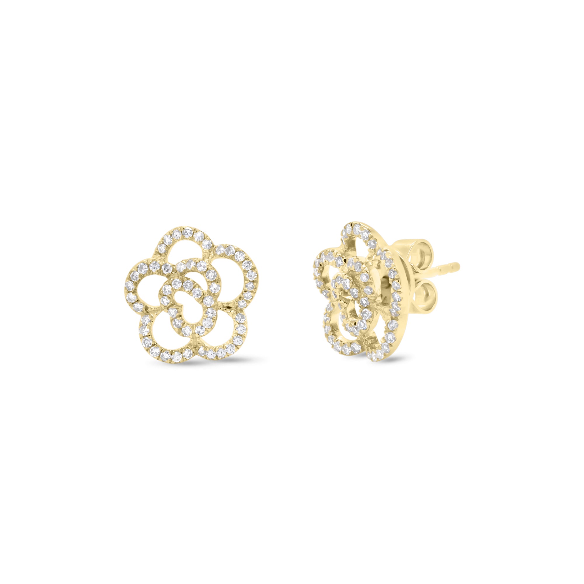 Diamond Rose Cutout Stud Earrings - 14K gold weighing 2.11 grams  - 104 round diamonds weighing 0.32 carats