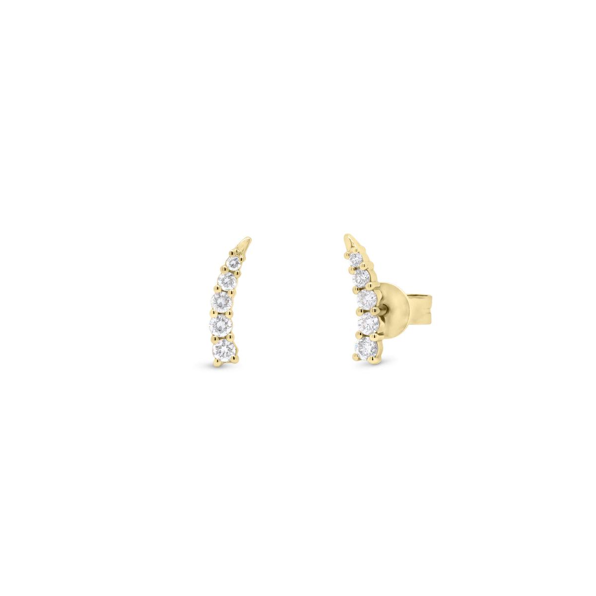 Diamond Horn Stud Earrings - 14K gold weighing 1.0 grams - 10 round diamonds weighing 0.18 carats