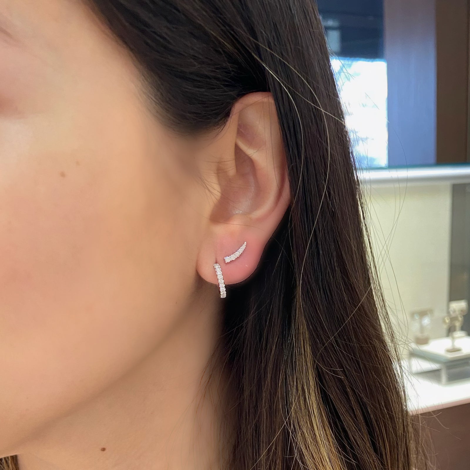 Diamond Horn Stud Earrings - 14K gold weighing 1.0 grams  - 10 round diamonds weighing 0.18 carats