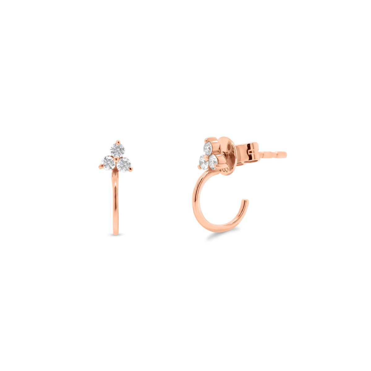 Diamond Trio Stud & Huggie Earrings - 14K gold weighing 1.21 grams - 6 round diamonds weighing 0.16 carats