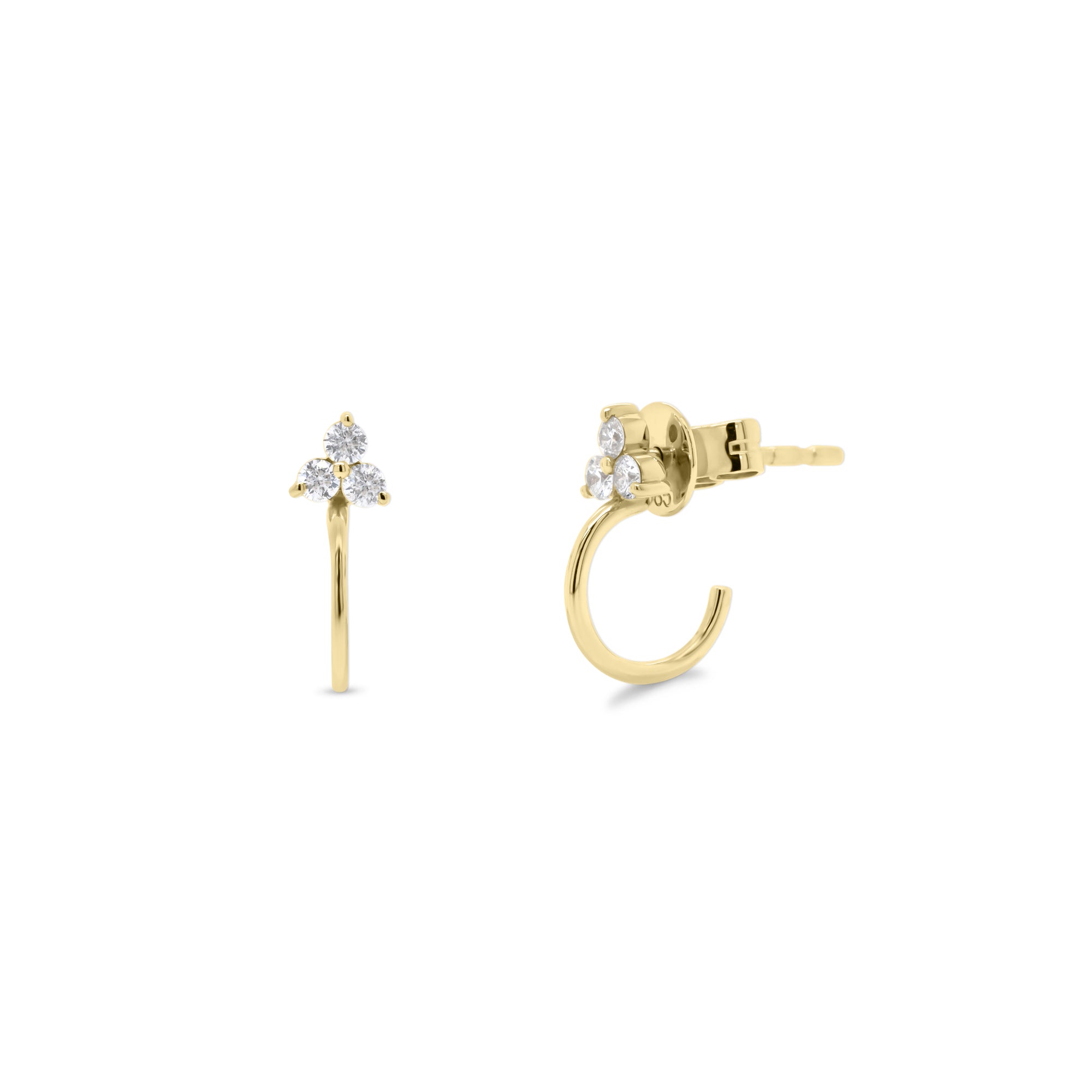 Diamond Trio Stud & Huggie Earrings - 14K gold weighing 1.21 grams  - 6 round diamonds weighing 0.16 carats
