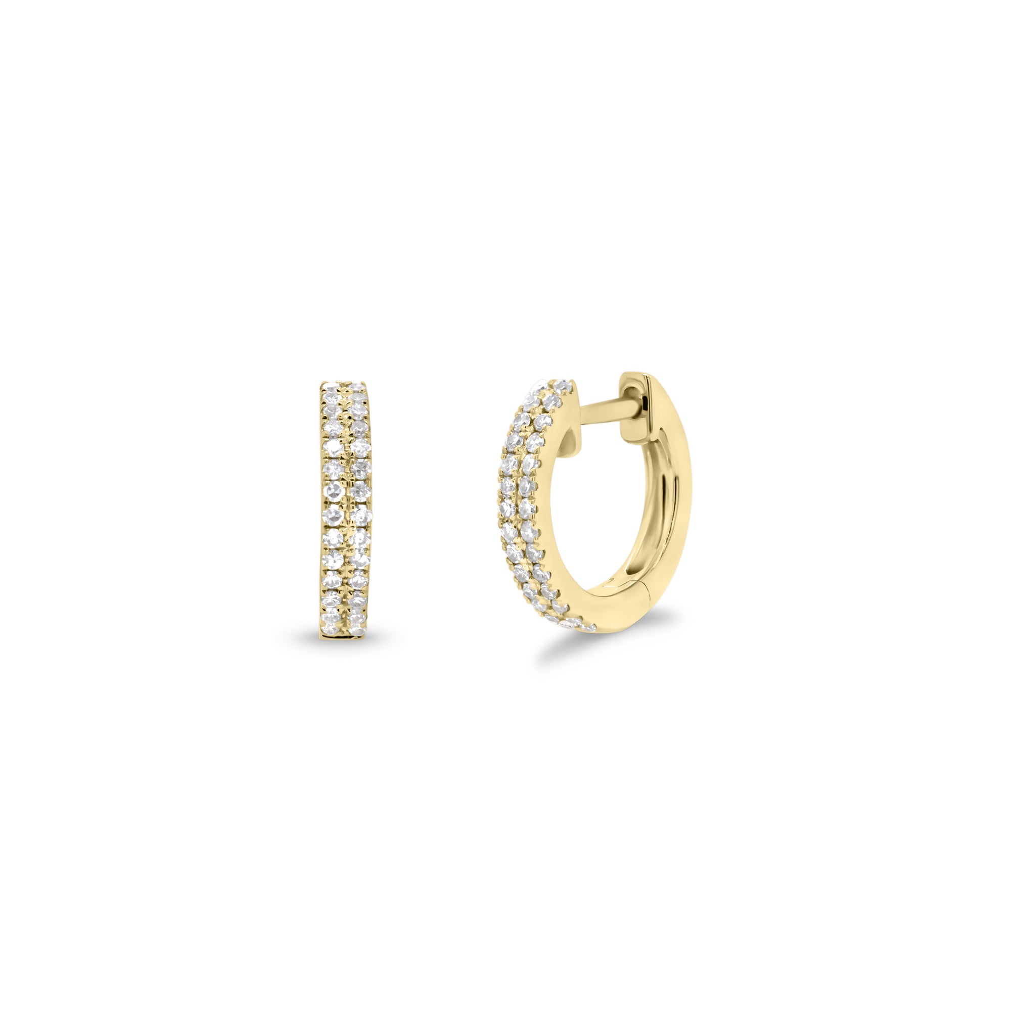 Double Row Diamond Huggie Earrings - 14K gold weighing 1.40 grams  - 56 round diamonds weighing 0.12 carats