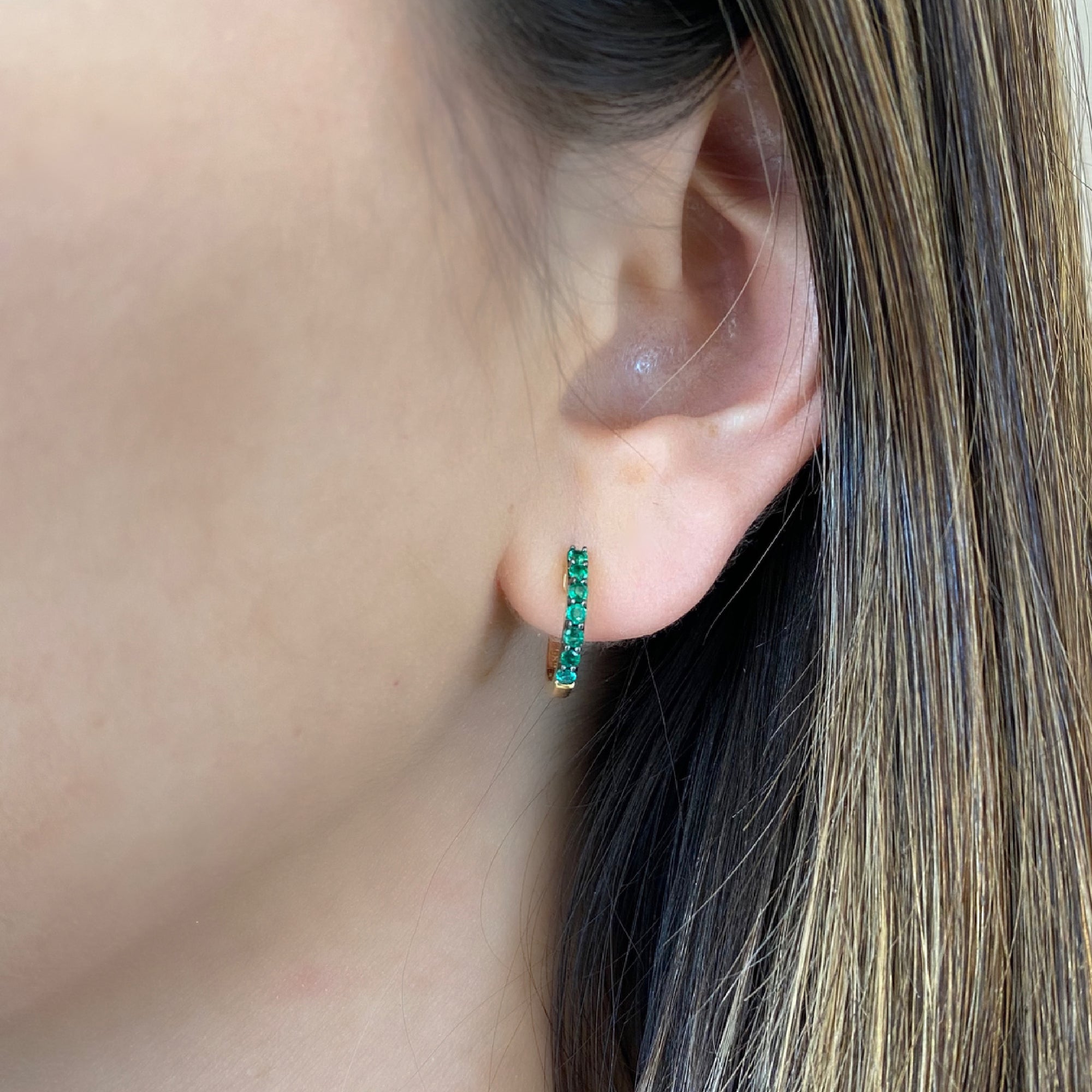 Emerald Huggie Earrings - 14K gold weighing 1.97 grams  - 14 emeralds weighing 0.37 carats