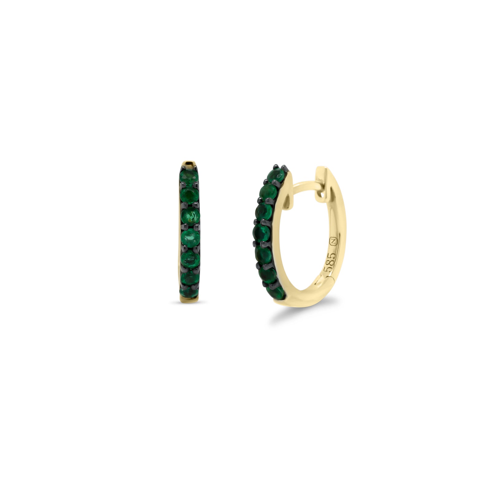 Emerald Huggie Earrings - 14K gold weighing 1.97 grams  - 14 emeralds weighing 0.37 carats