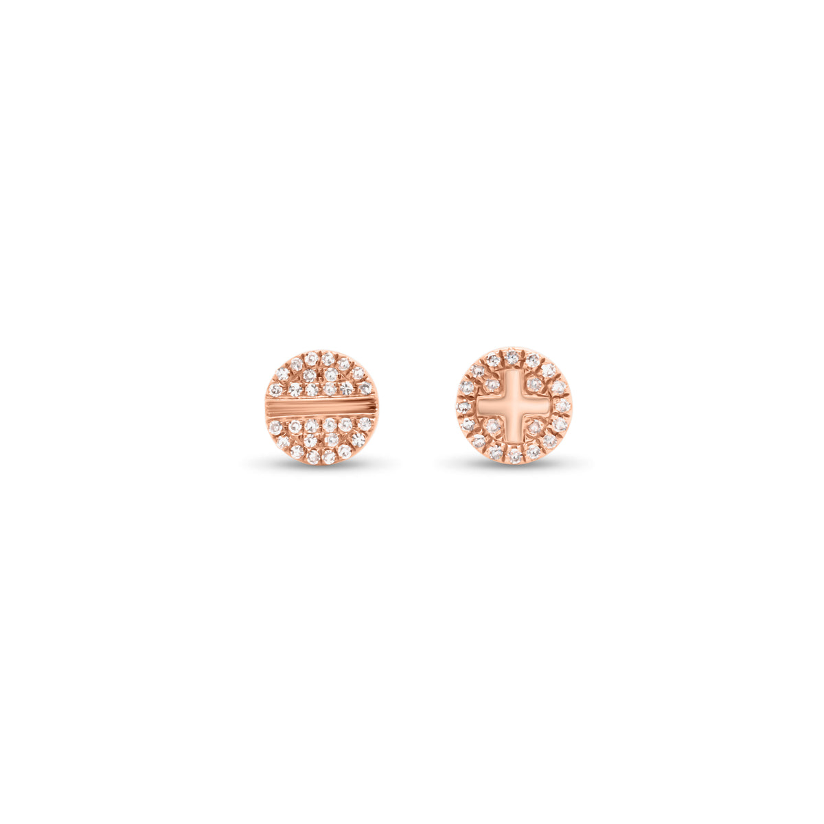 Diamond Plus & Minus Stud Earrings - 14K gold weighing 1.57 grams - 48 round diamonds weighing 0.12 carats