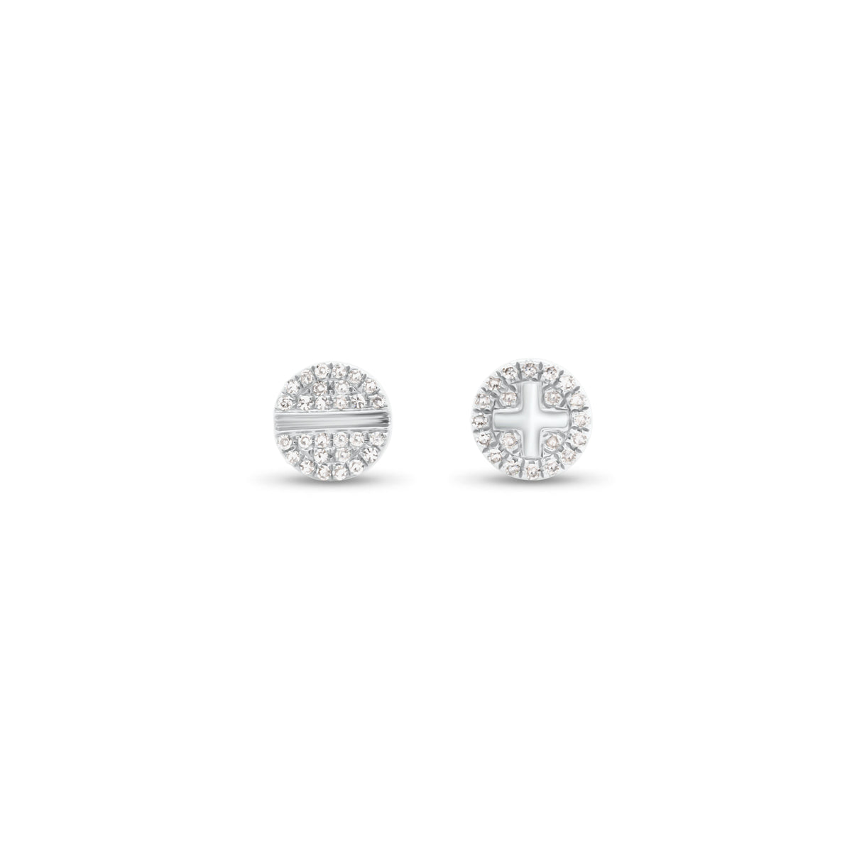 Diamond Plus & Minus Stud Earrings - 14K gold weighing 1.57 grams - 48 round diamonds weighing 0.12 carats