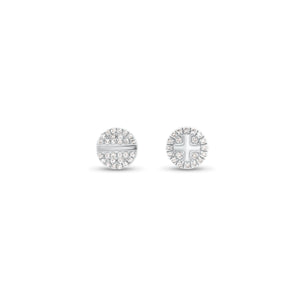 Diamond Plus & Minus Stud Earrings - 14K gold weighing 1.57 grams - 48 round diamonds weighing 0.12 carats