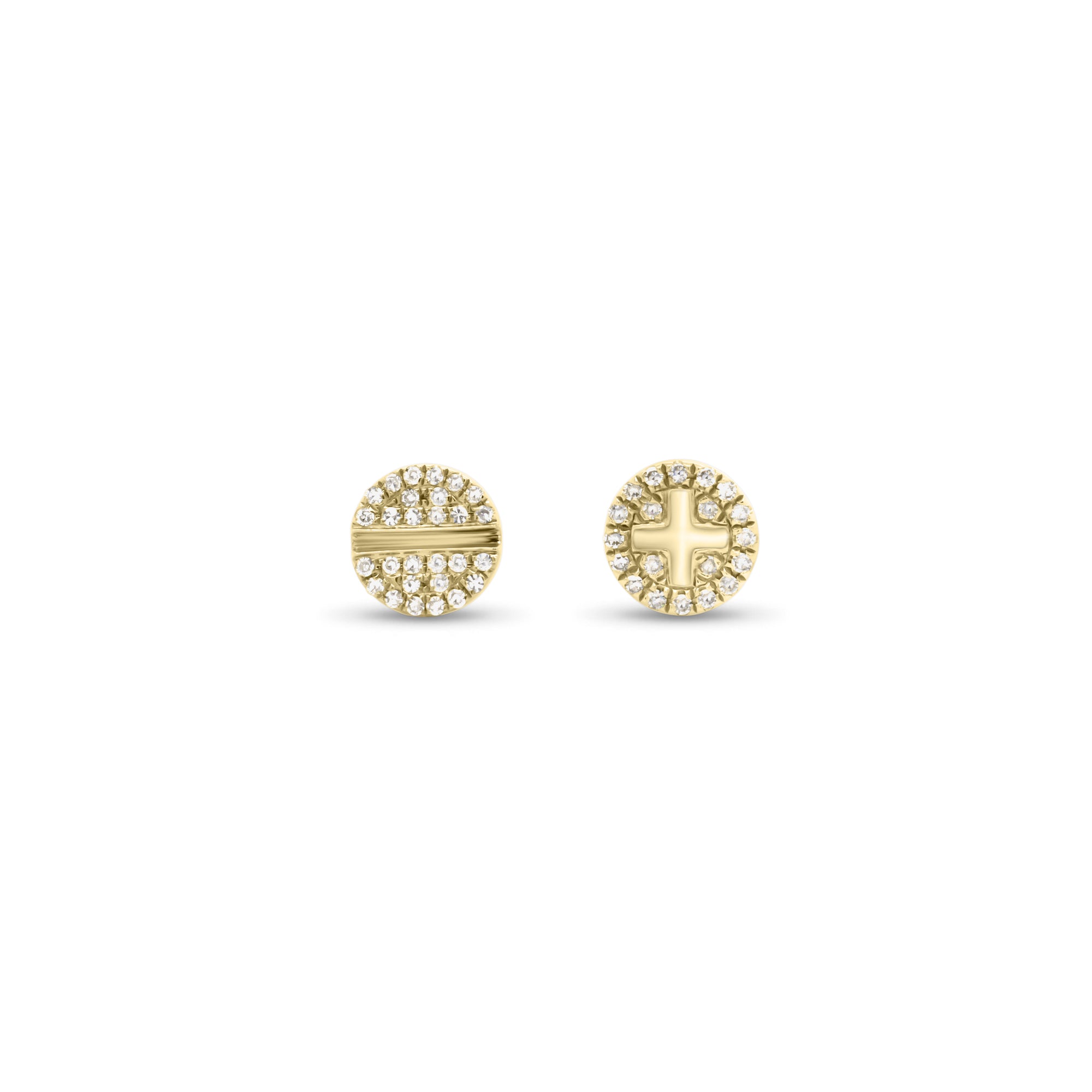 Diamond Plus & Minus Stud Earrings - 14K gold weighing 1.57 grams  - 48 round diamonds weighing 0.12 carats