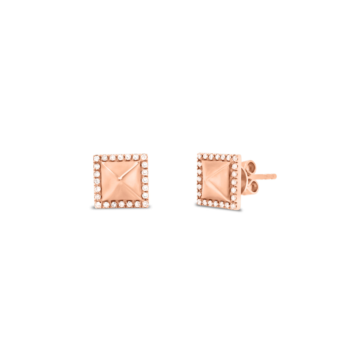 Diamond Pyramid Stud Earrings - 14K gold weighing 1.80 grams - 48 round diamonds weighing 0.12 carats