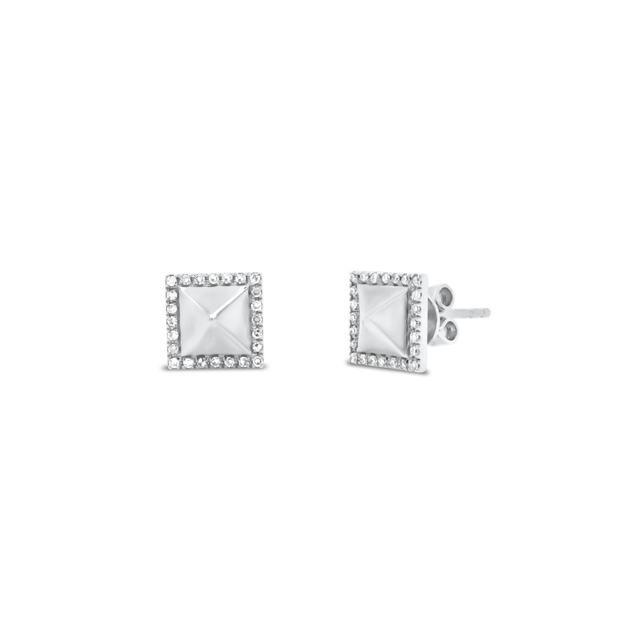 Diamond Pyramid Stud Earrings - 14K gold weighing 1.80 grams - 48 round diamonds weighing 0.12 carats