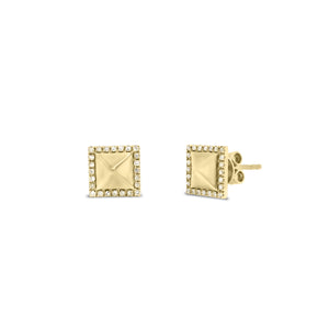 Diamond Pyramid Stud Earrings - 14K gold weighing 1.80 grams  - 48 round diamonds weighing 0.12 carats