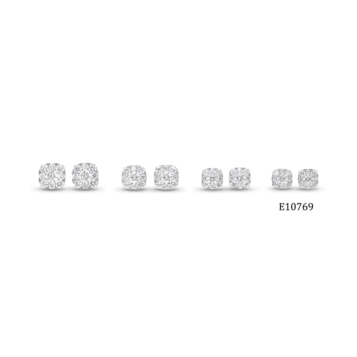 Diamond Cushion Stud Earrings - 14k gold weighing 1.48 grams - 18 round diamonds with 0.33 total carat weight