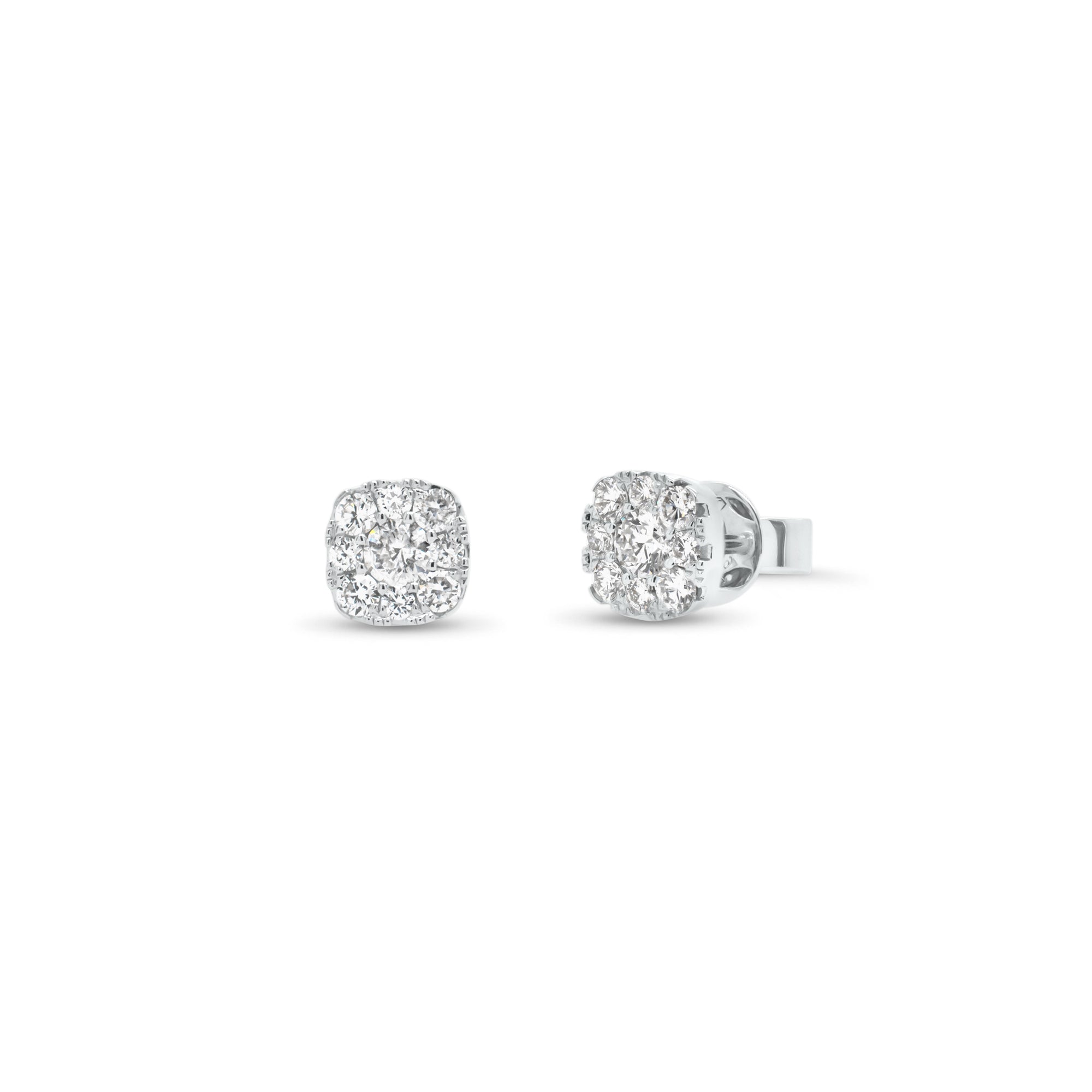 Diamond Cushion Stud Earrings - 14k gold weighing 1.48 grams   - 18 round diamonds with 0.33 total carat weight